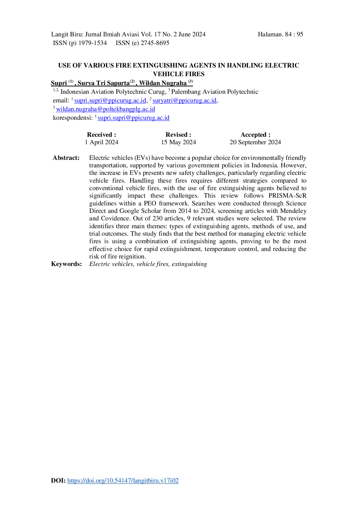 JURIS Use of Various Fire Extinguishing Agents in Handling Electric Vehicle Fires