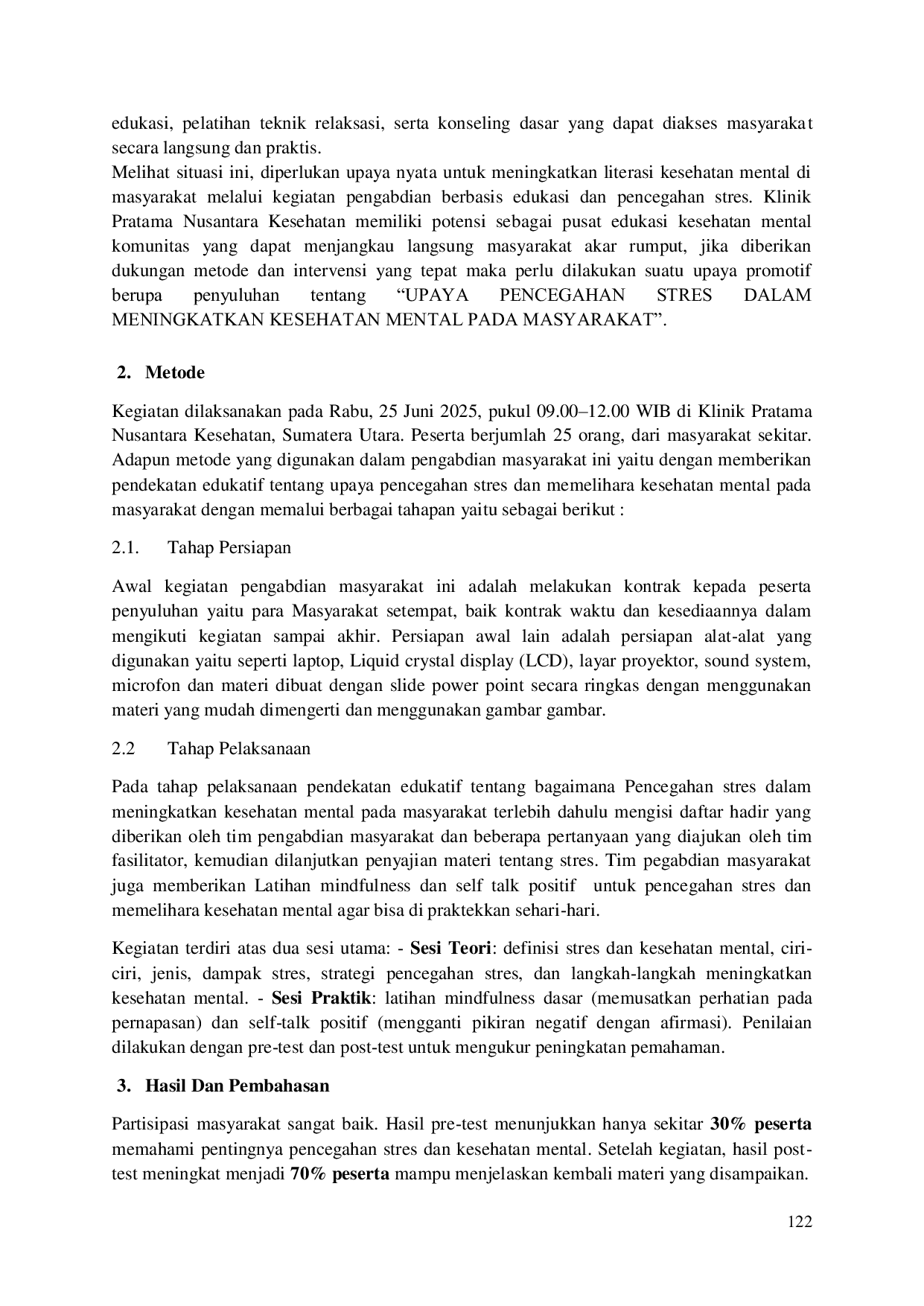 JURIS Penelitian Asli Upaya Pencegahan Stres Untuk Meningkatkan Kesehatan Mental Masyarakat Pengabdian Masyarakat Di Klinik Pratama Nusantara Kesehatan