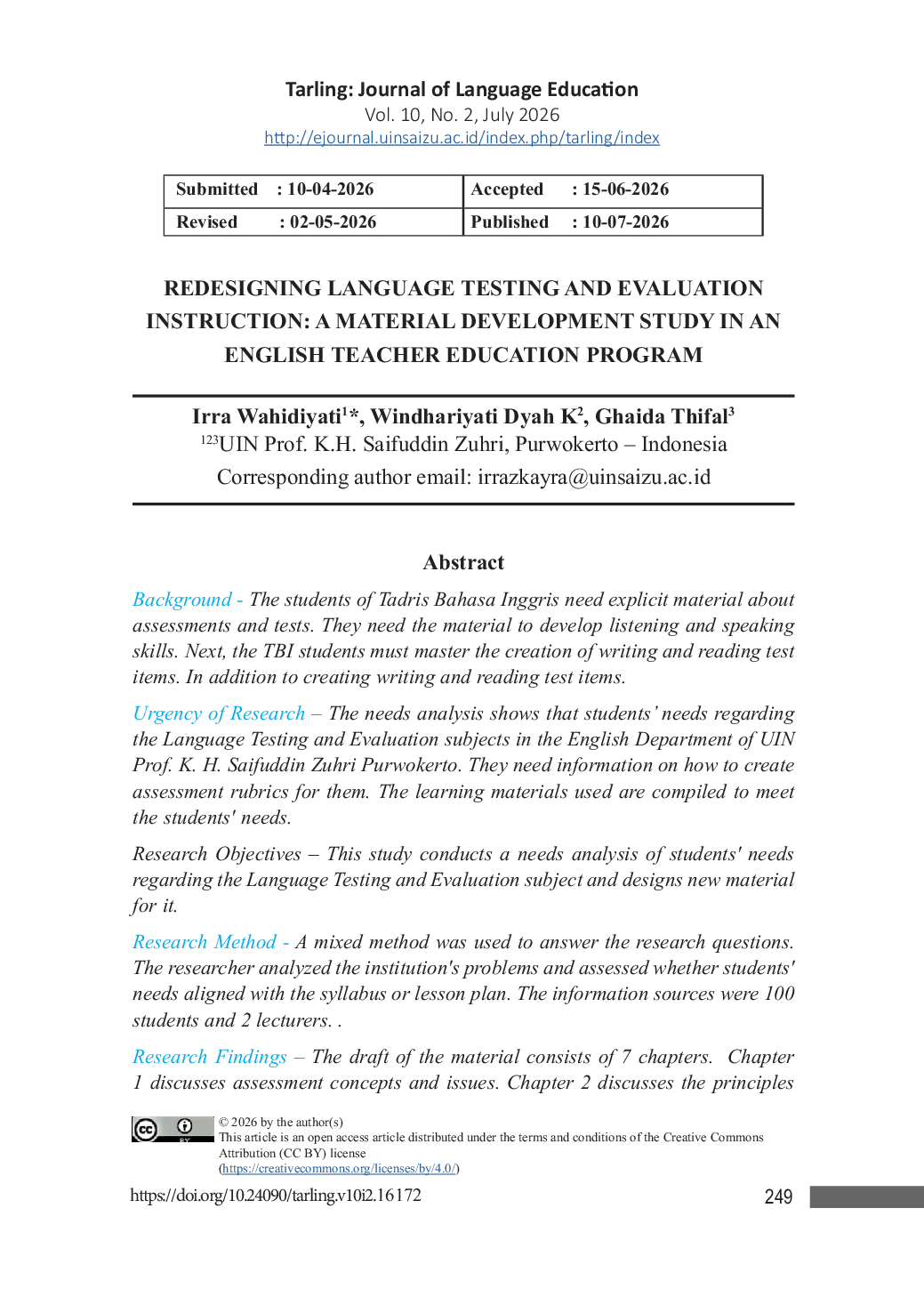 JURIS The Design of Language Testing and Evaluation Materials for the English Department