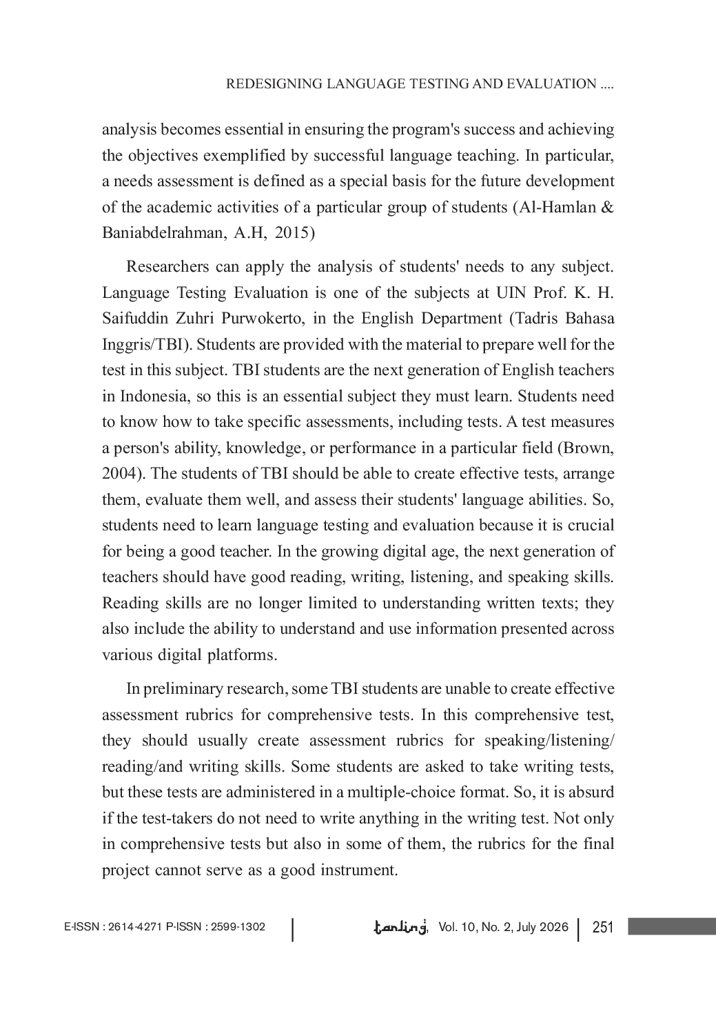 JURIS The Design of Language Testing and Evaluation Materials for the English Department