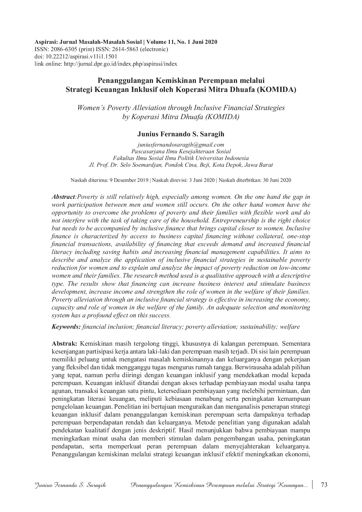 JURIS Penanggulangan Kemiskinan Perempuan melalui Strategi Keuangan Inklusif oleh Koperasi Mitra Dhuafa KOMIDA