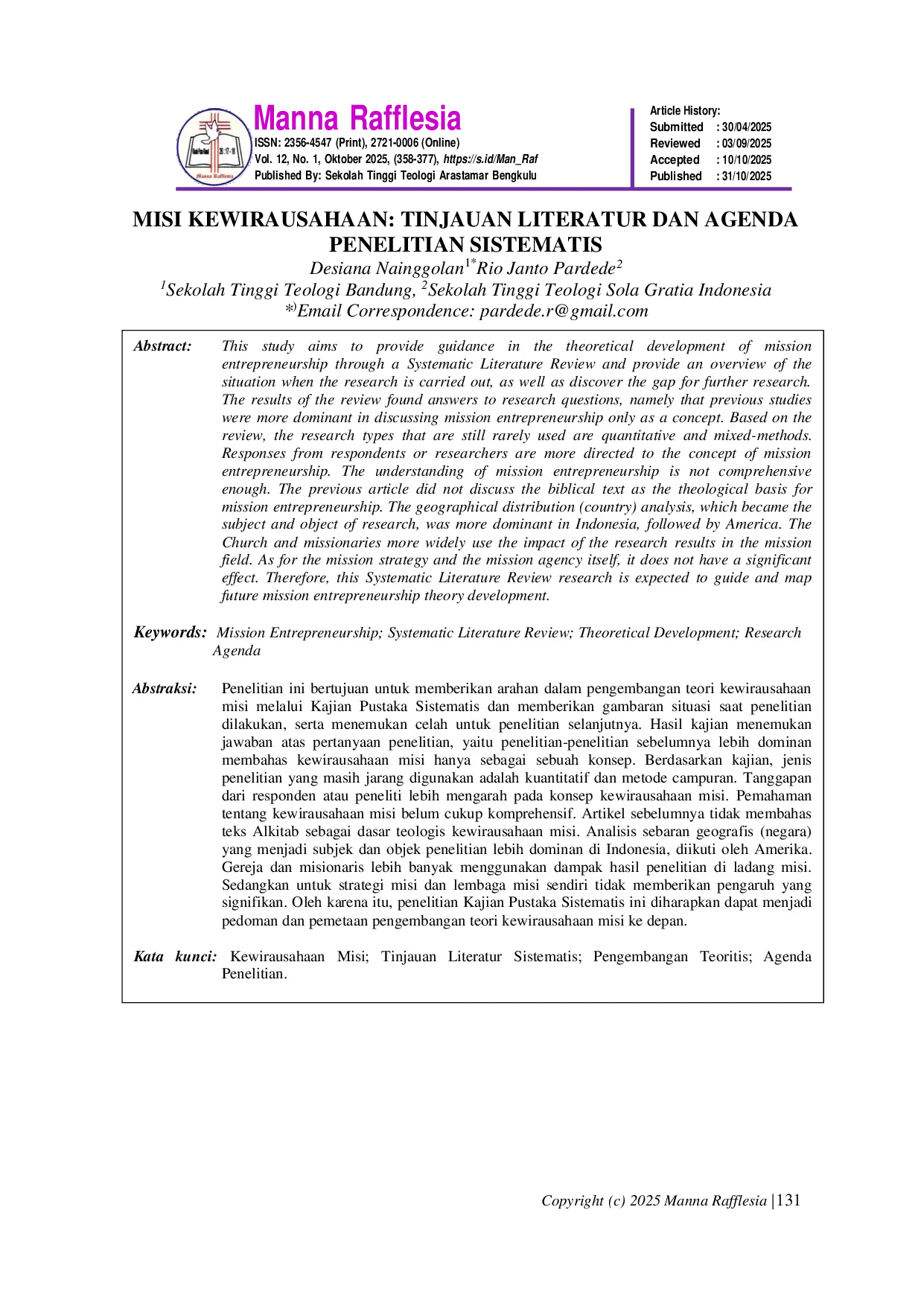 JURIS Misi Kewirausahaan Tinjauan Literatur dan Agenda Penelitian Sistematis