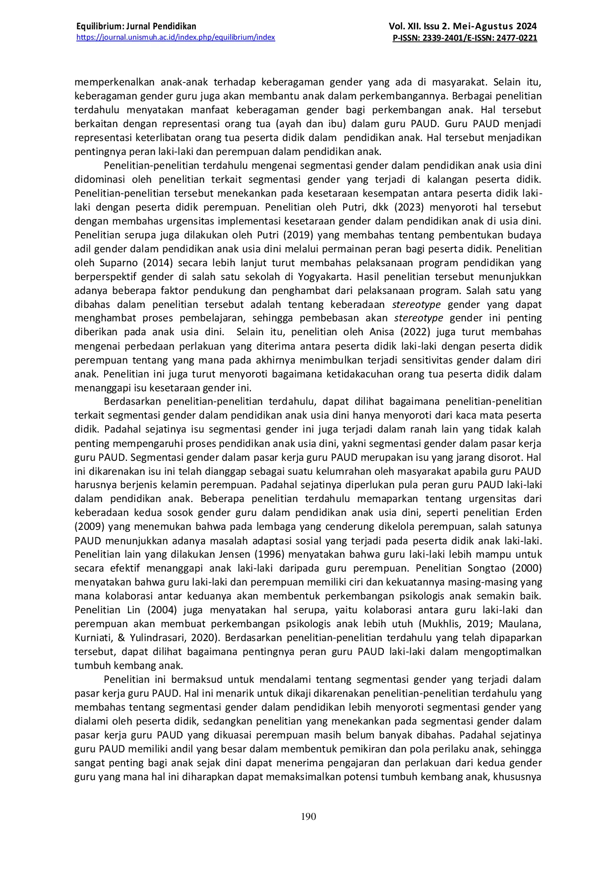 JURIS Segmentasi Gender dalam Pasar Kerja Guru PAUD Studi Kasus di Sidoarjo