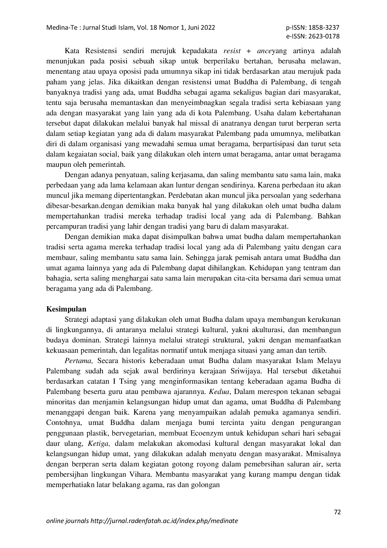 JURIS Dinamika dan Tradisi Kelompok Minoritas Budha Dalam Masyarakat Islam Melayu Palembang