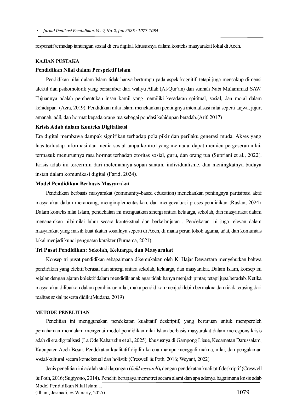 JURIS Model Pendidikan Nilai Islam Berbasis Di Gampong Lieue Kecamatan Darussalam Kabupaten Aceh Besar