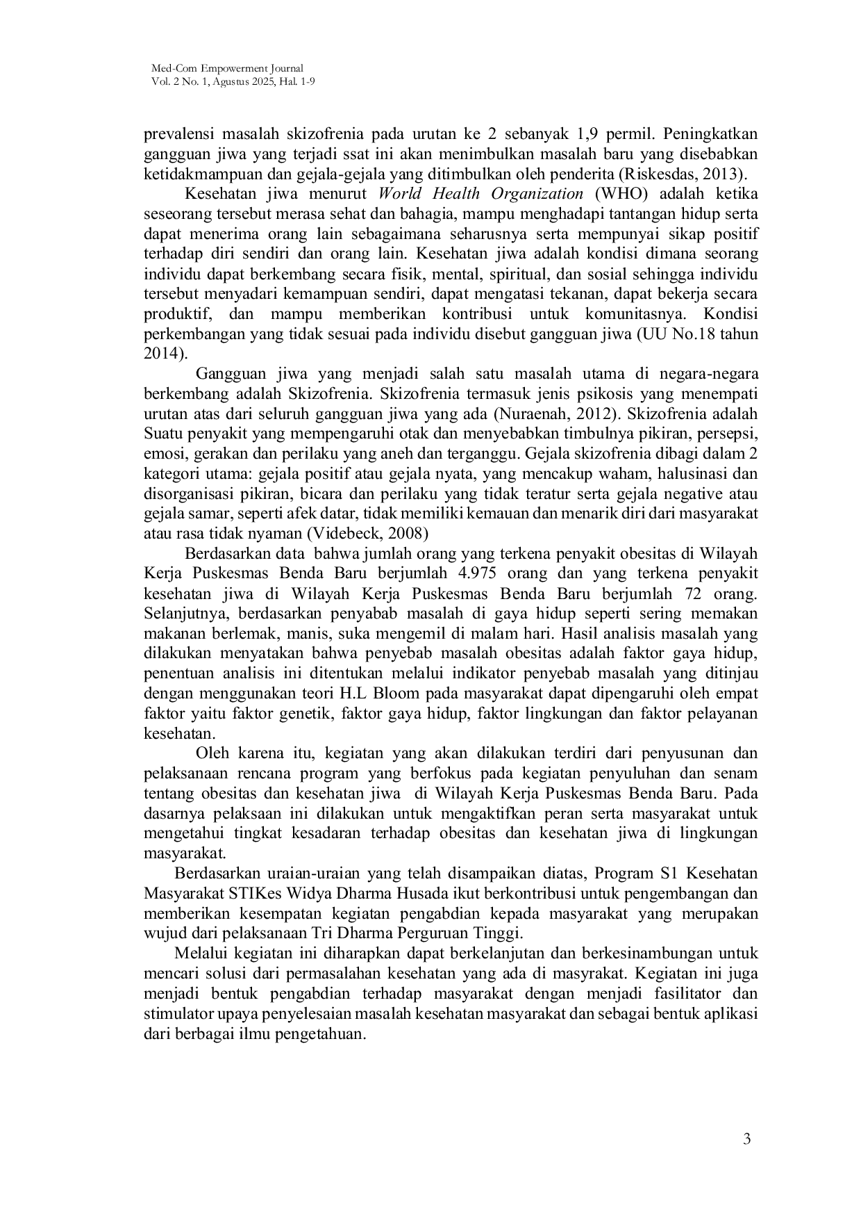 JURIS The Intervention For Obesity And Mental Health Problems In The Working Area Of The New Body Health Center South Tangerang City