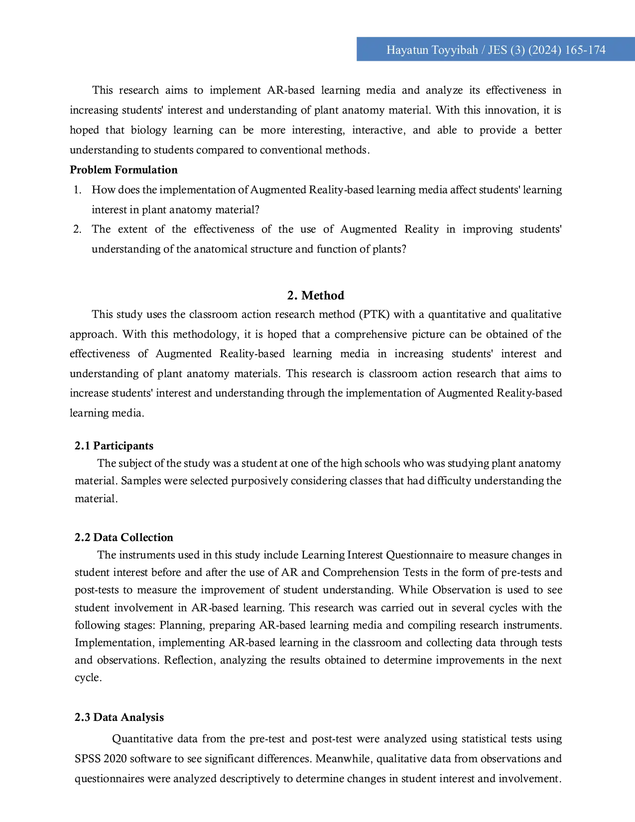 JURIS Implementation of Augmented Reality Based Learning Media to Increase Students Interest and Understanding of Plant Anatomy Materials