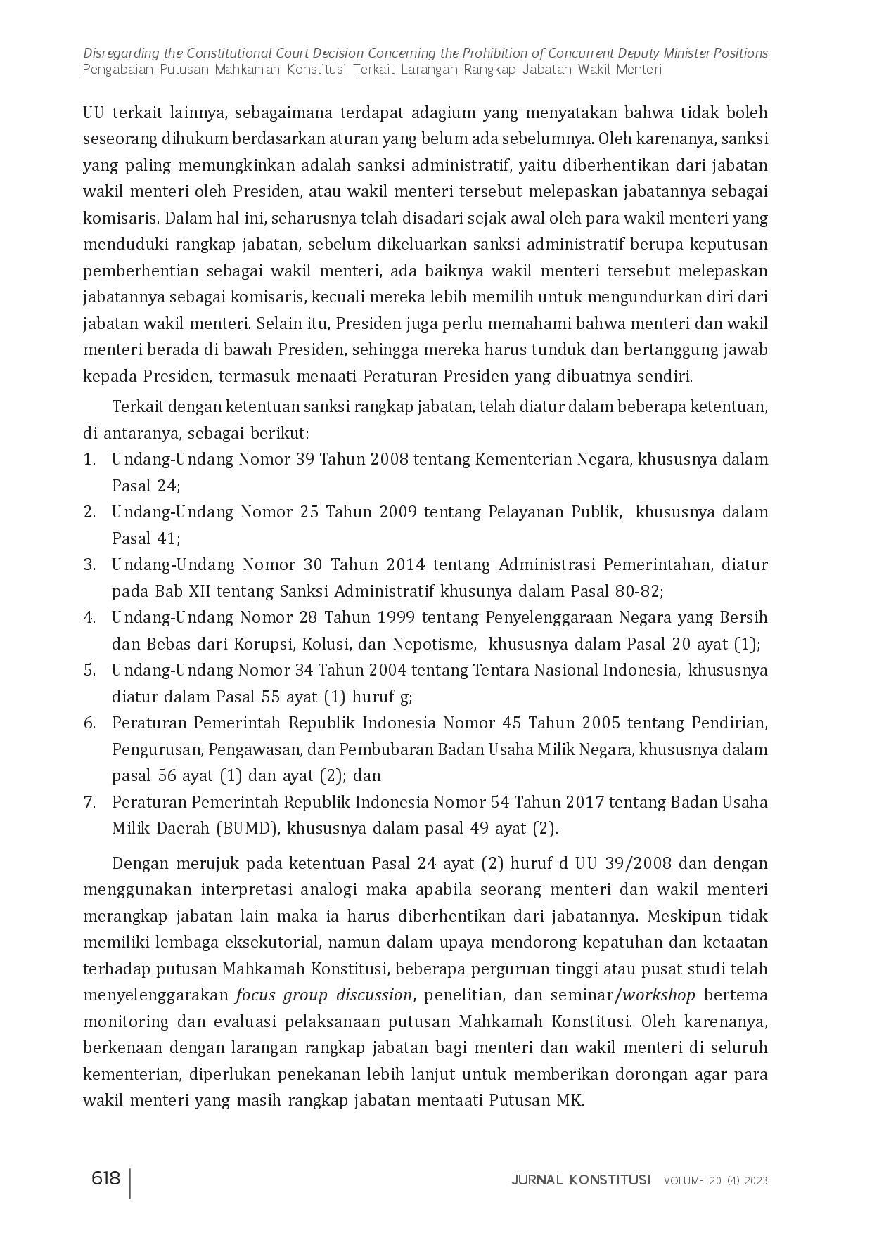 juris Disregarding the Constitutional Court Decision Concerning the Prohibition of Concurrent Deputy Minister Positions Pengabaian Putusan Mahkamah Konstitusi Terkait Larangan Rangkap Jabatan Wakil Menteri