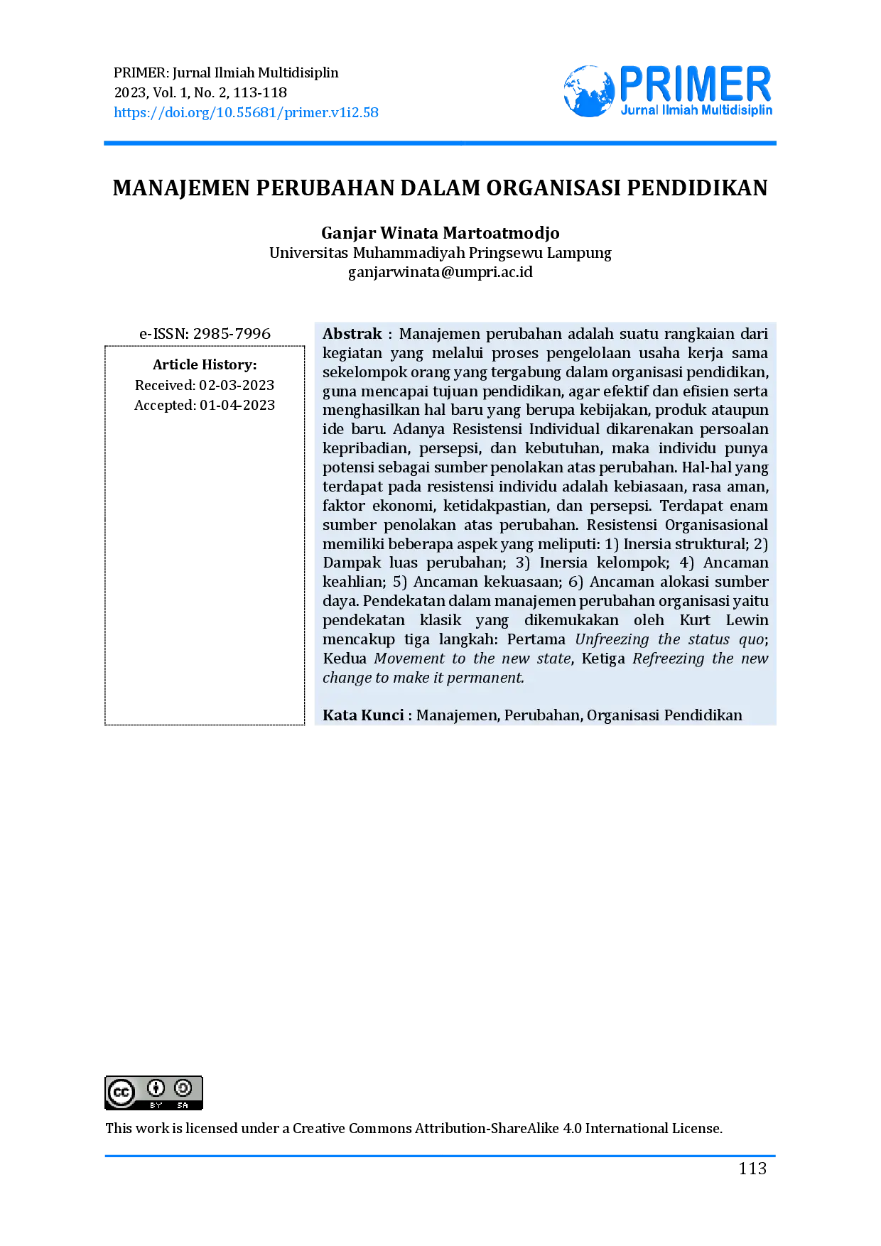 juris Manajemen Perubahan Dalam Organisasi Pendidikan