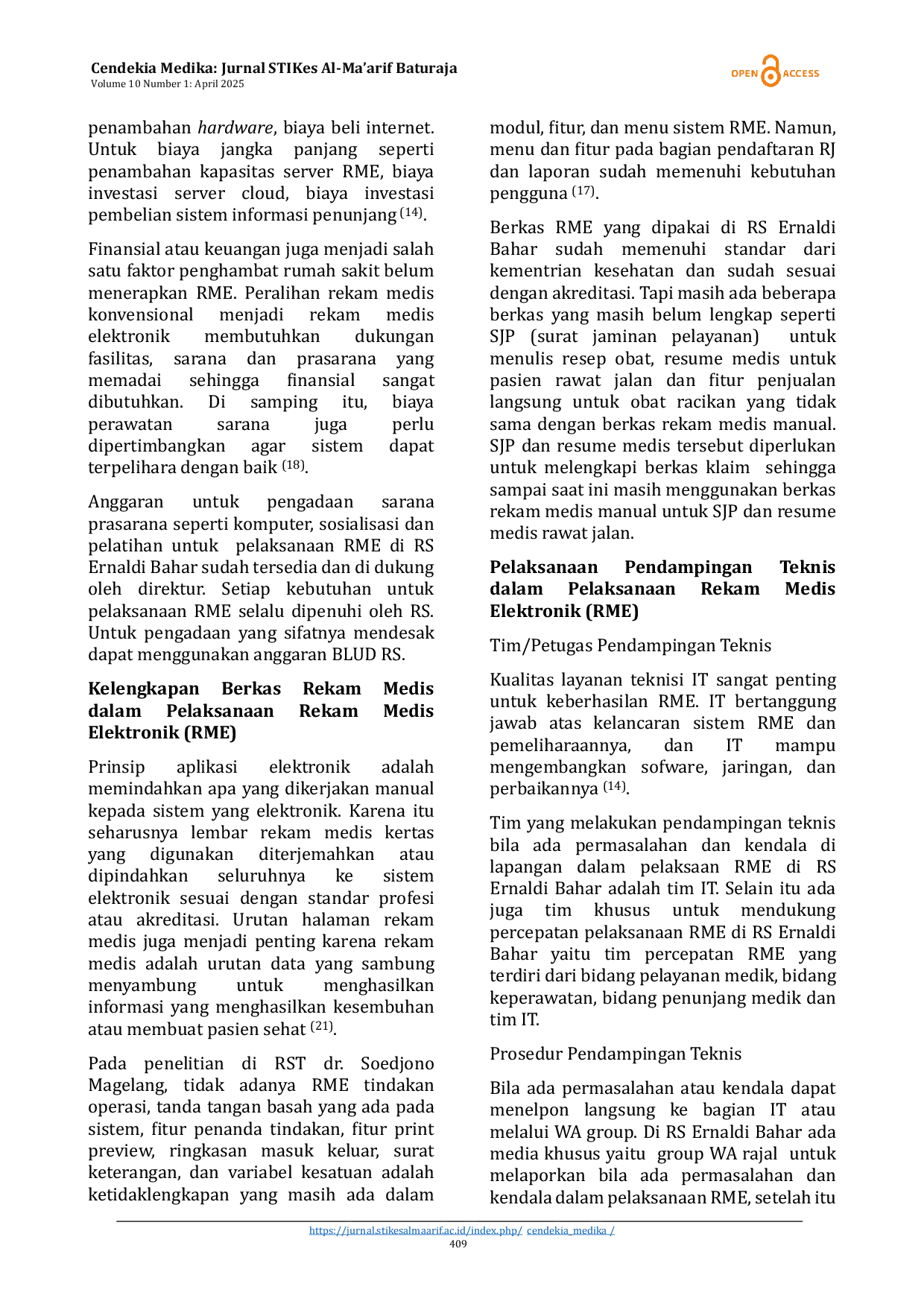 JURIS Analisis Pelaksanaan Rekam Medis Elektronik RME di Instalasi Rawat Jalan RS Ernaldi Bahar Provinsi Sumatera Selatan