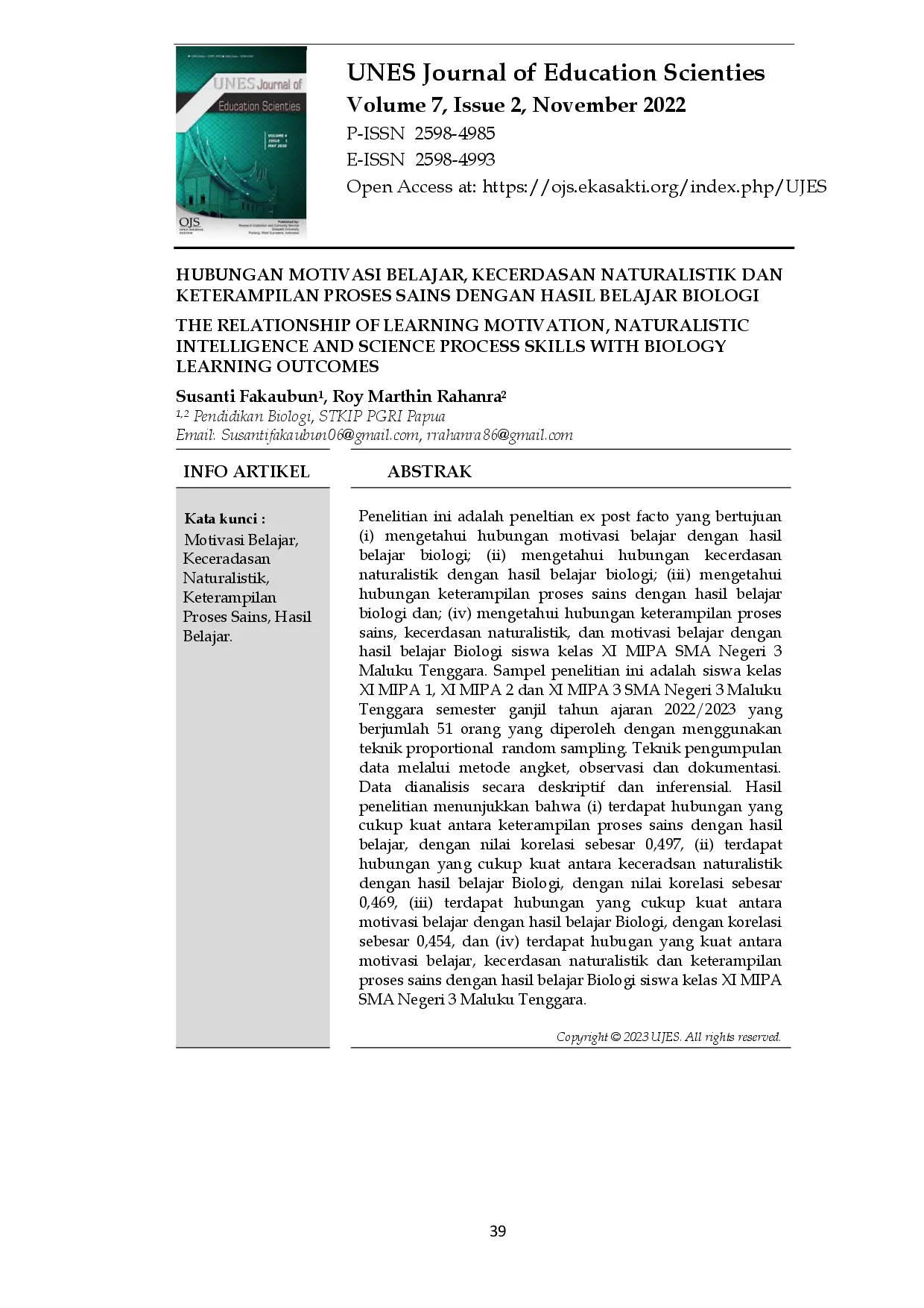 juris Hubungan Motivasi Belajar Keceradasan Naturalistik dan Keterampilan Proses Sains Dengan Hasil Belajar Biologi