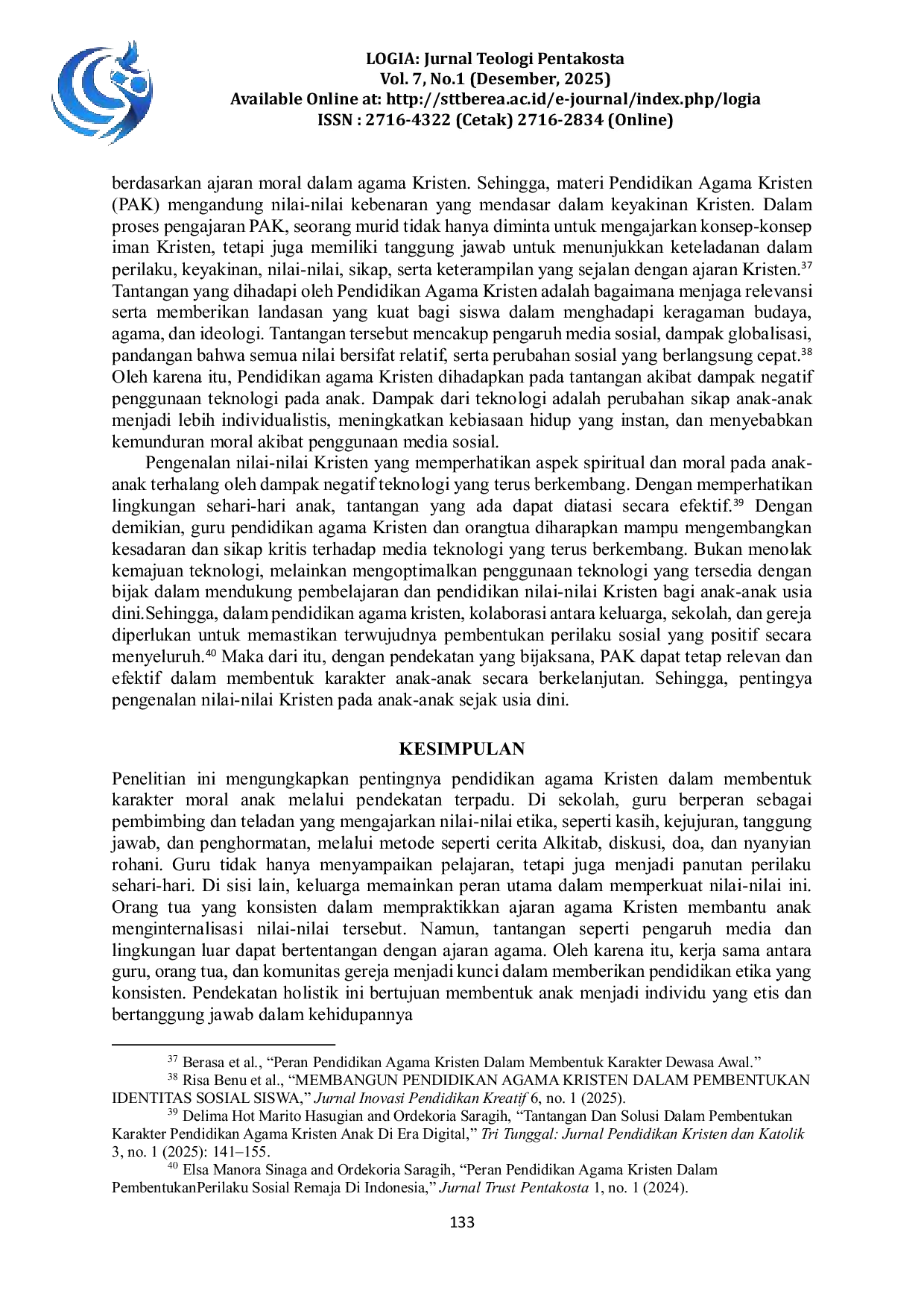 JURIS Peran Pendidikan Agama Kristen dalam Membentuk Etika Pada Anak Usia Dini