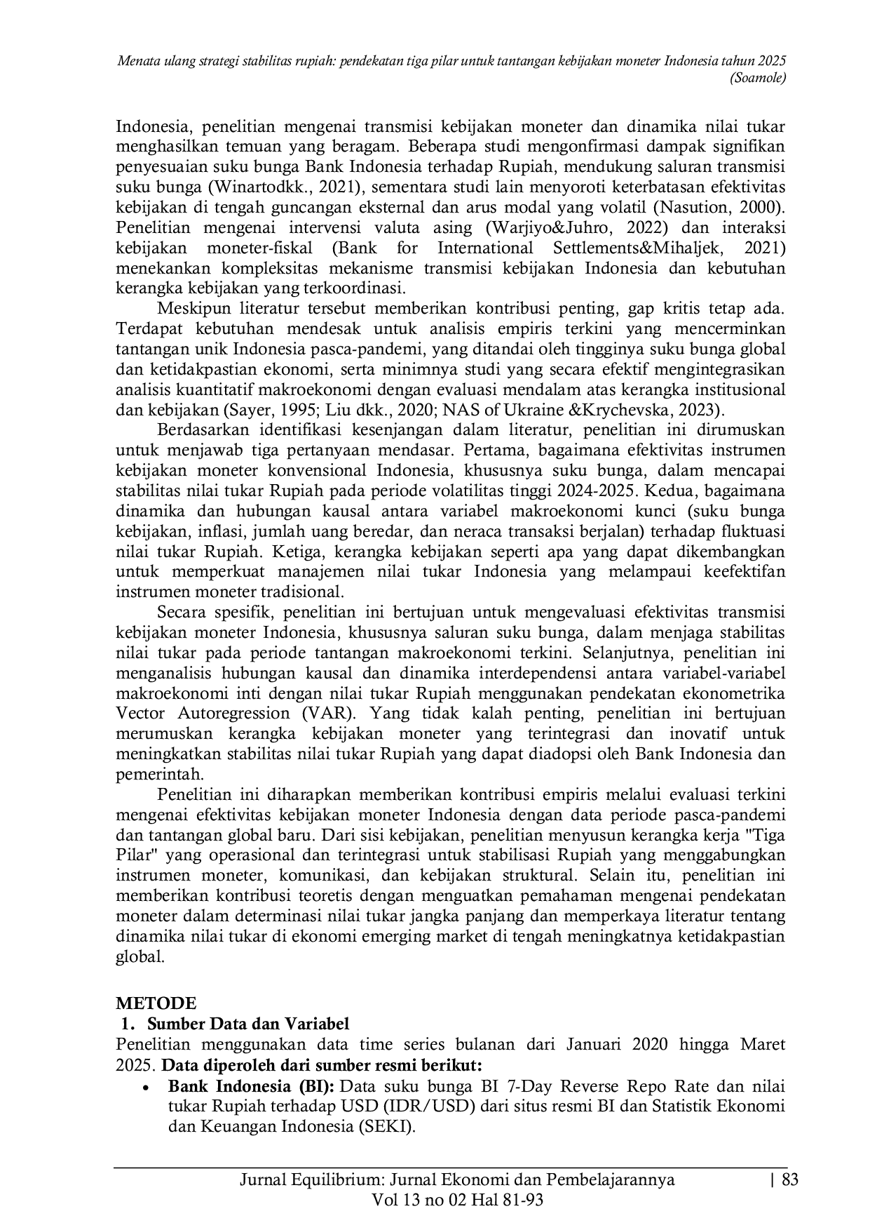 JURIS Menata ulang strategi stabilitas rupiah pendekatan tiga pilar untuk tantangan kebijakan moneter Indonesia tahun 2025