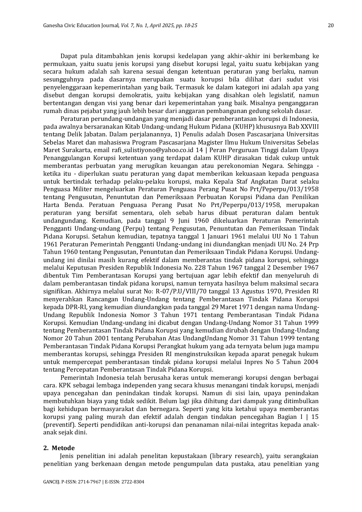 JURIS Analisis Pengaruh Kebijakan Pendidikan Anti Korupsi pada Pendidikan Tinggi di Indonesia