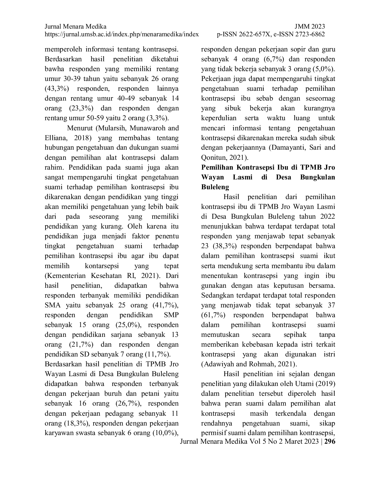 JURIS HUBUNGAN TINGKAT PENGETAHUAN SUAMI TERHADAP PEMILIHAN KONTRASEPSI IBU