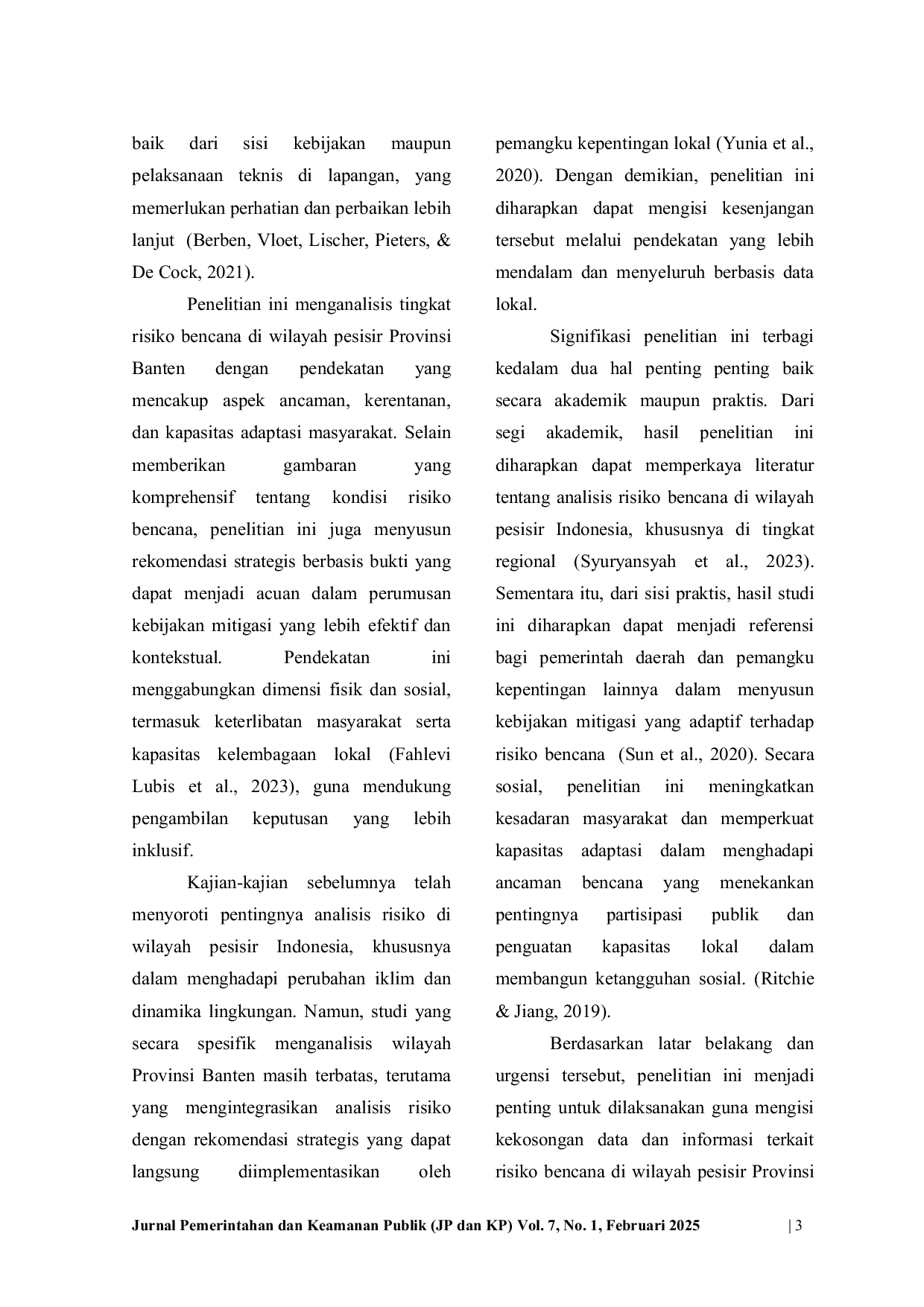 JURIS Analisis Risiko Bencana di Pesisir Provinsi Banten Sebagai Upaya Mitigasi Bencana