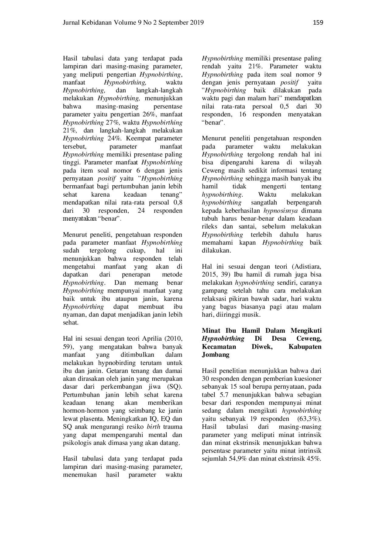 juris Hubungan PEengetahuan dengan Minat Ibu Hamil dalam Mengikuti Hypnobirthing