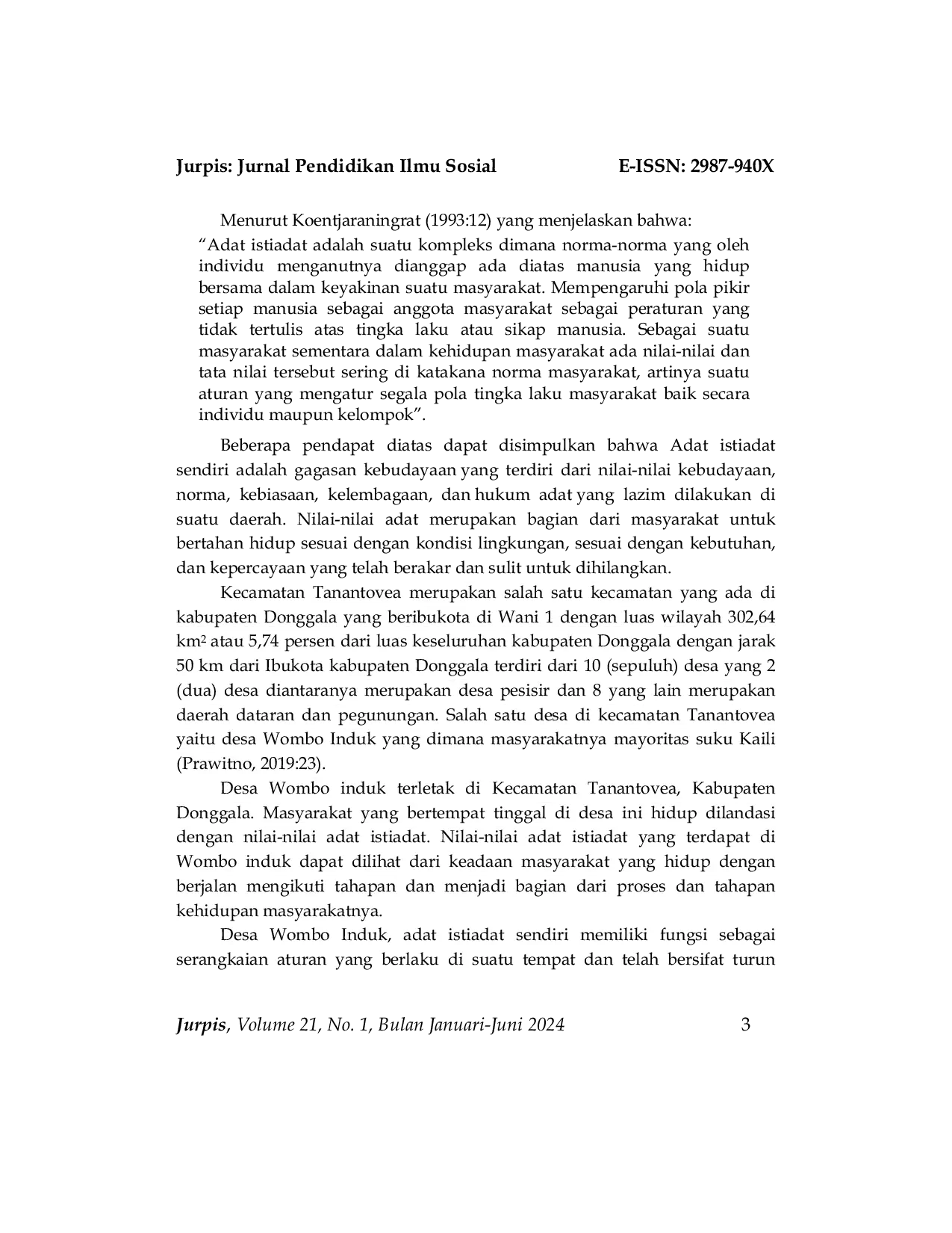JURIS Persepsi Masyarakat Terhadap Nilai Nilai Adat Dalam Melestarikan Lingkungan Hidup Di Desa Wombo Induk Kabupaten Donggala