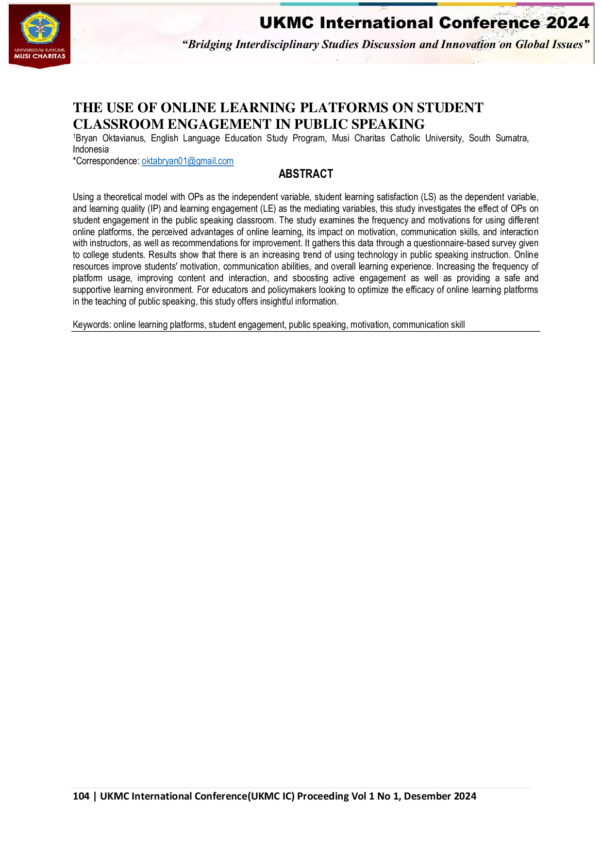 JURIS The Use Of Online Learning Platforms On Student Classroom Engagement In Public Speaking