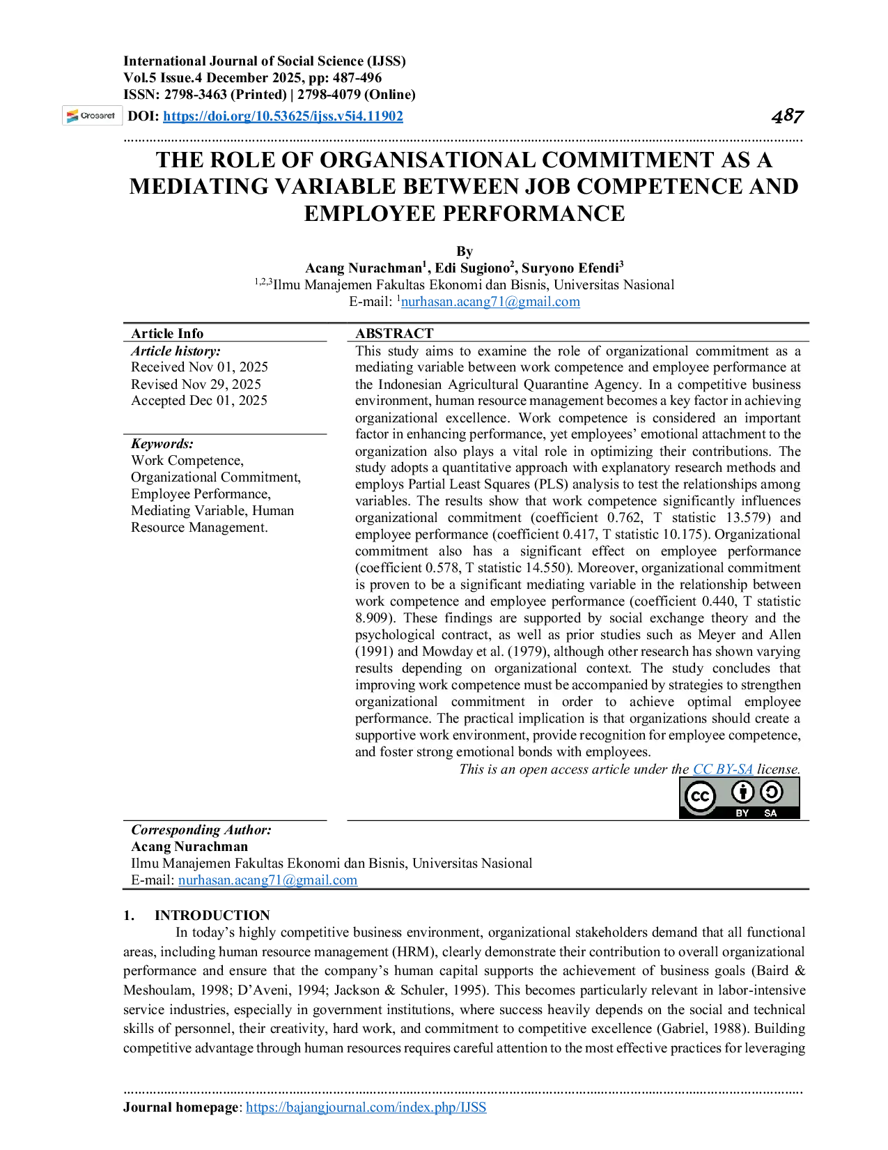 JURIS The Role of Organisational Commitment as a Mediating Variable Between Job Competence and Employee Performance