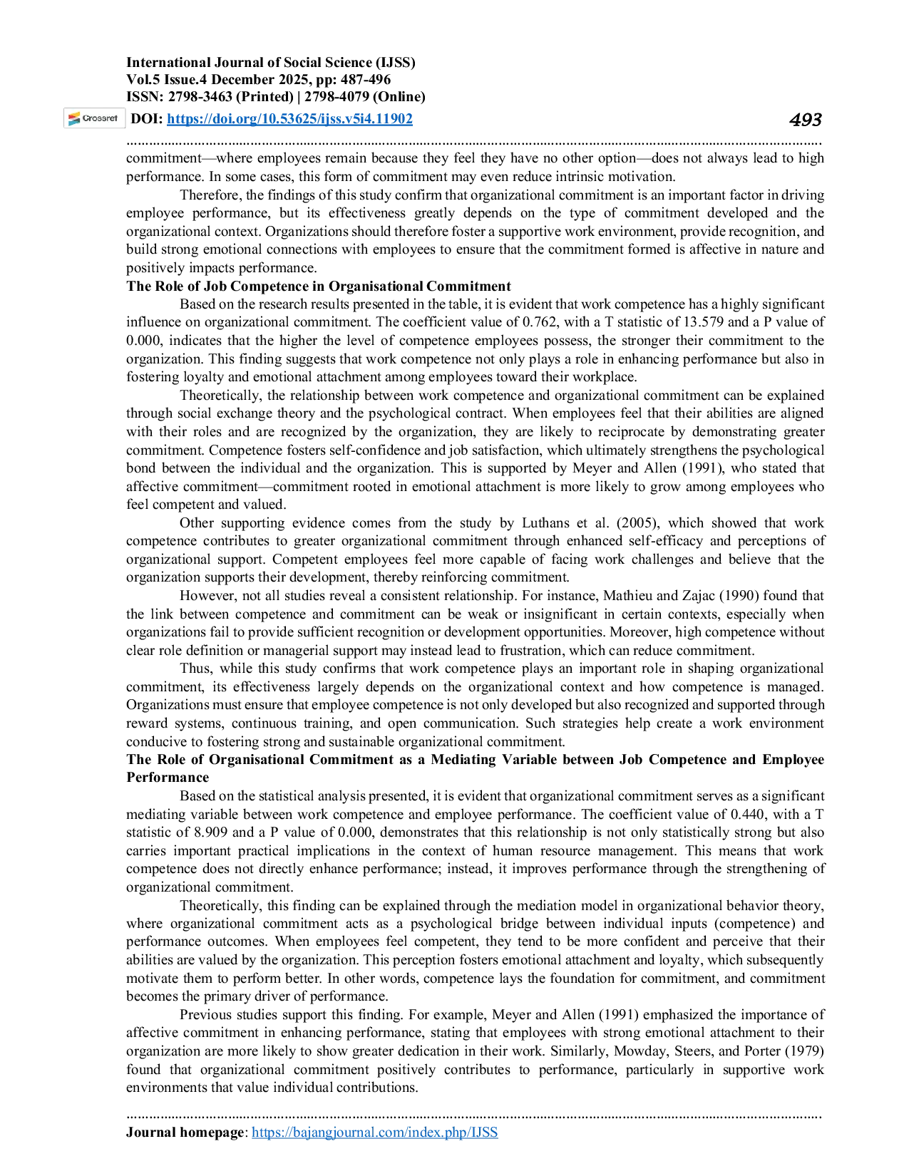 JURIS The Role of Organisational Commitment as a Mediating Variable Between Job Competence and Employee Performance