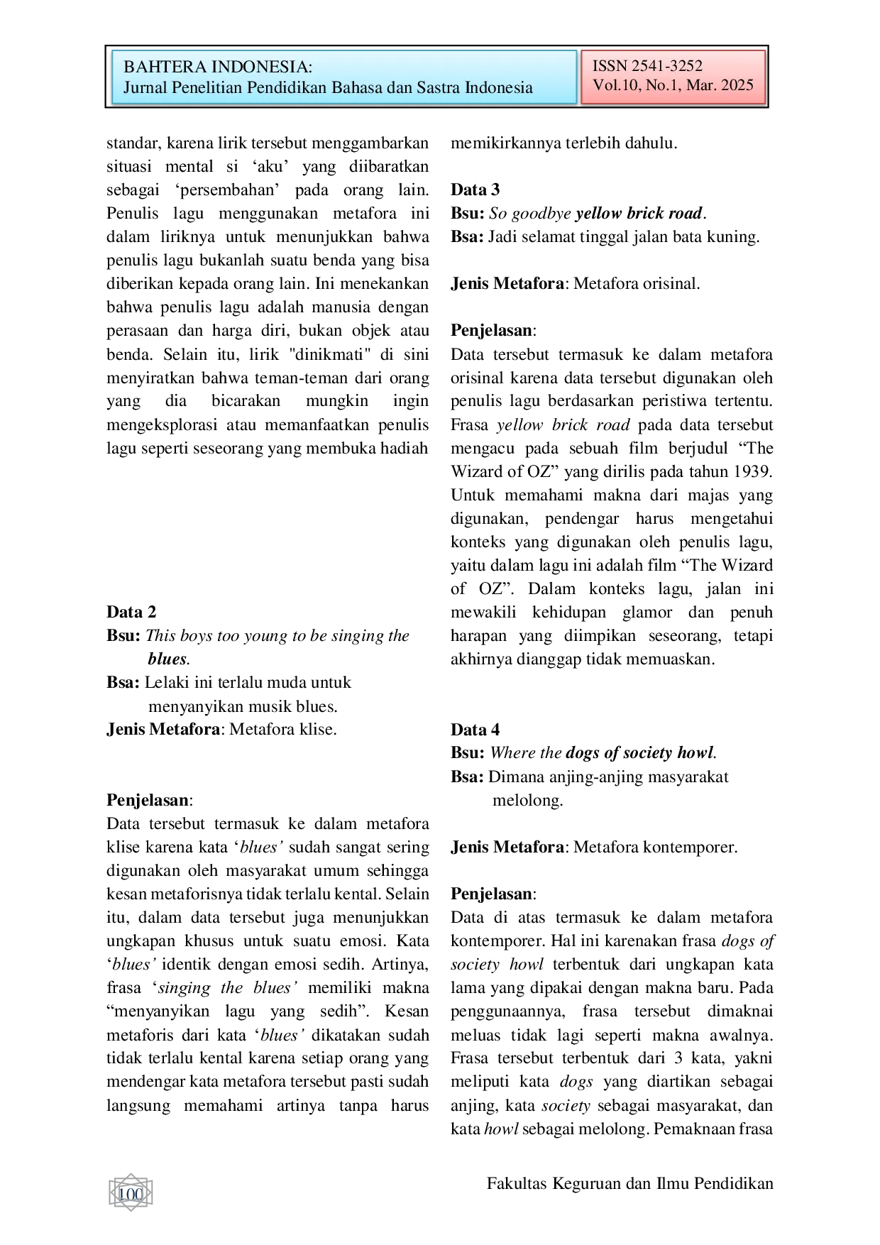 JURIS Analisis Strategi Penerjemahan Metafora Pada Lagu Goodbye Yellow Brick Road Karya Elton John