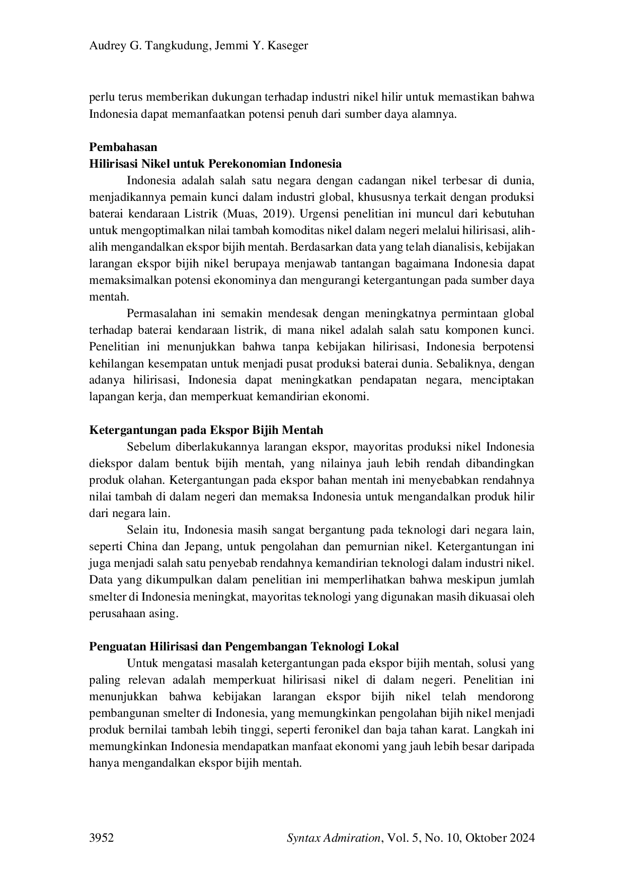 JURIS Hilirisasi Nikel sebagai Nilai Tambah dalam Penguatan Perekonomian Indonesia