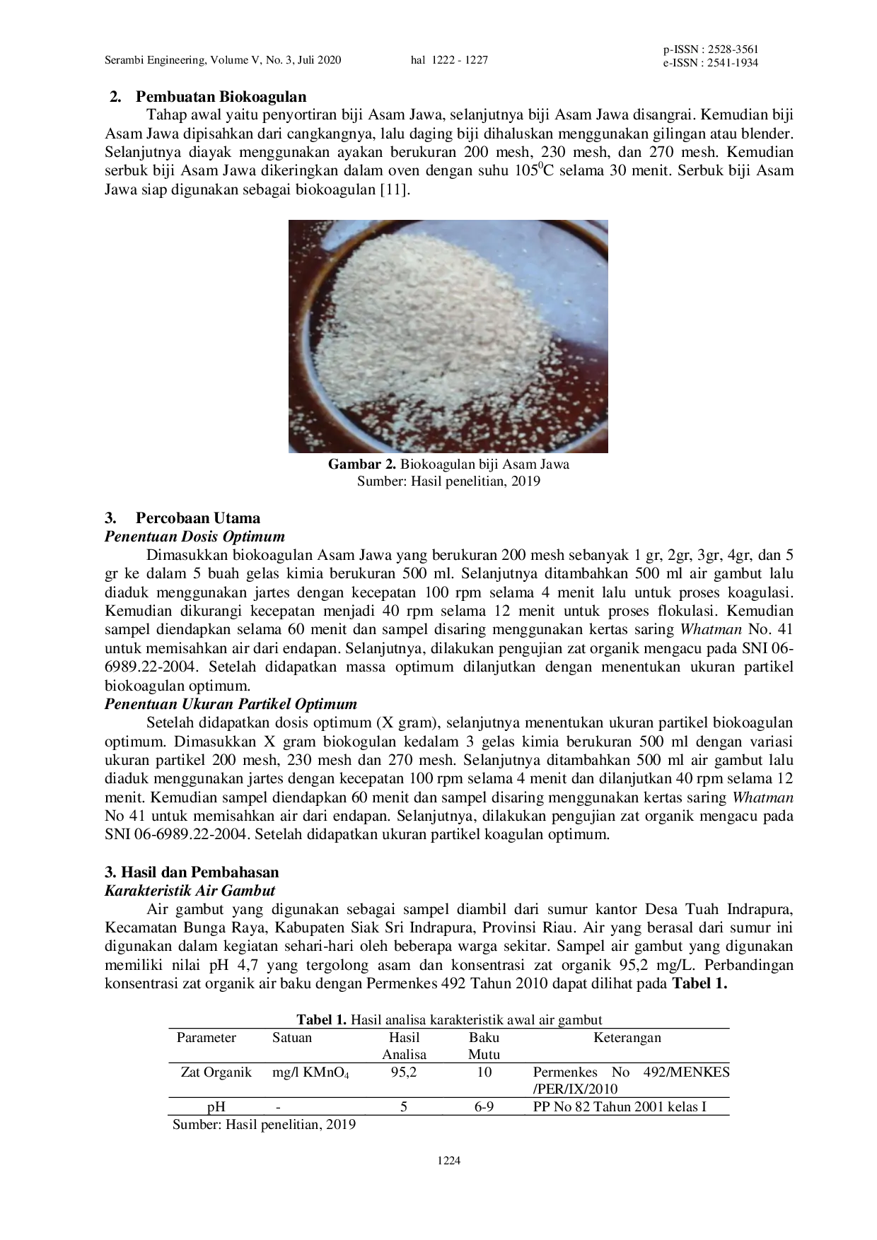 JURIS Pengaruh Koagulan Biji Asam Jawa Tamarindus indica Terhadap Efisiensi Penurunan Zat Organik Pada Air Gambut