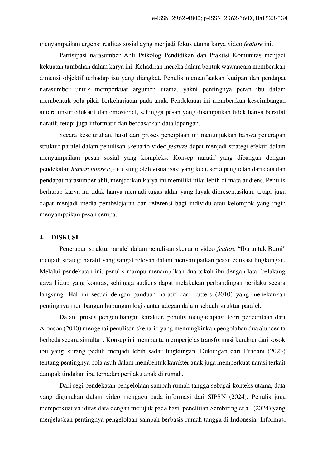 JURIS Penerapan Struktur Paralel pada Penulisan Skenario Video Feature Ibu untuk Bumi