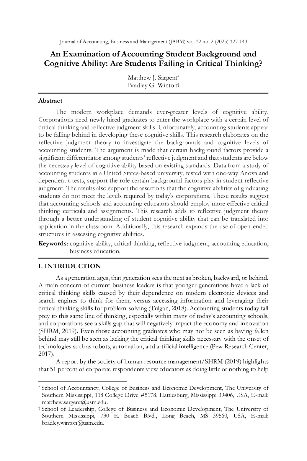 JURIS An Examination of Accounting Student Background and Cognitive Ability