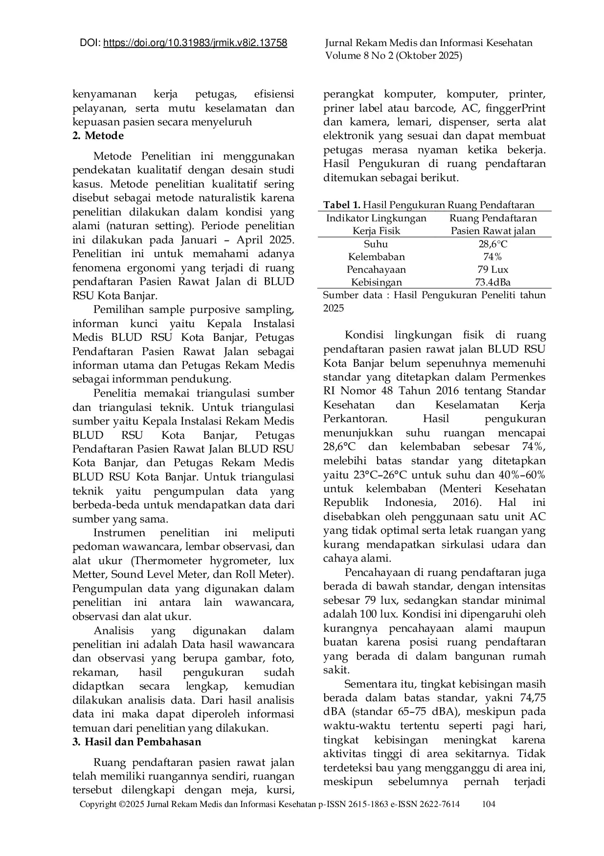 JURIS Tinjauan Aspek Ergonomi Unit Pendaftaran Pasien Rawat Jalan di BLUD RSU Kota Banjar