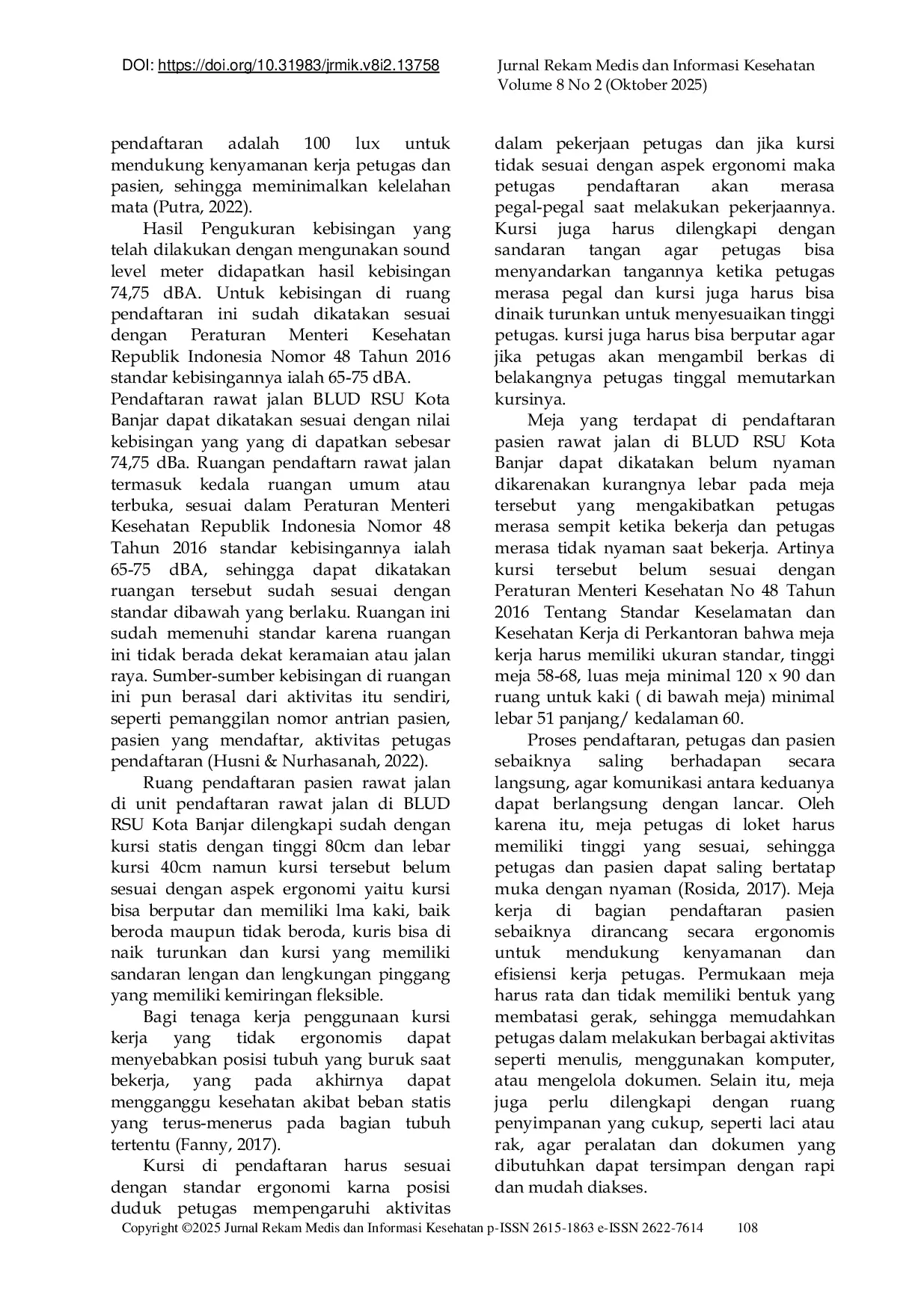 JURIS Tinjauan Aspek Ergonomi Unit Pendaftaran Pasien Rawat Jalan di BLUD RSU Kota Banjar