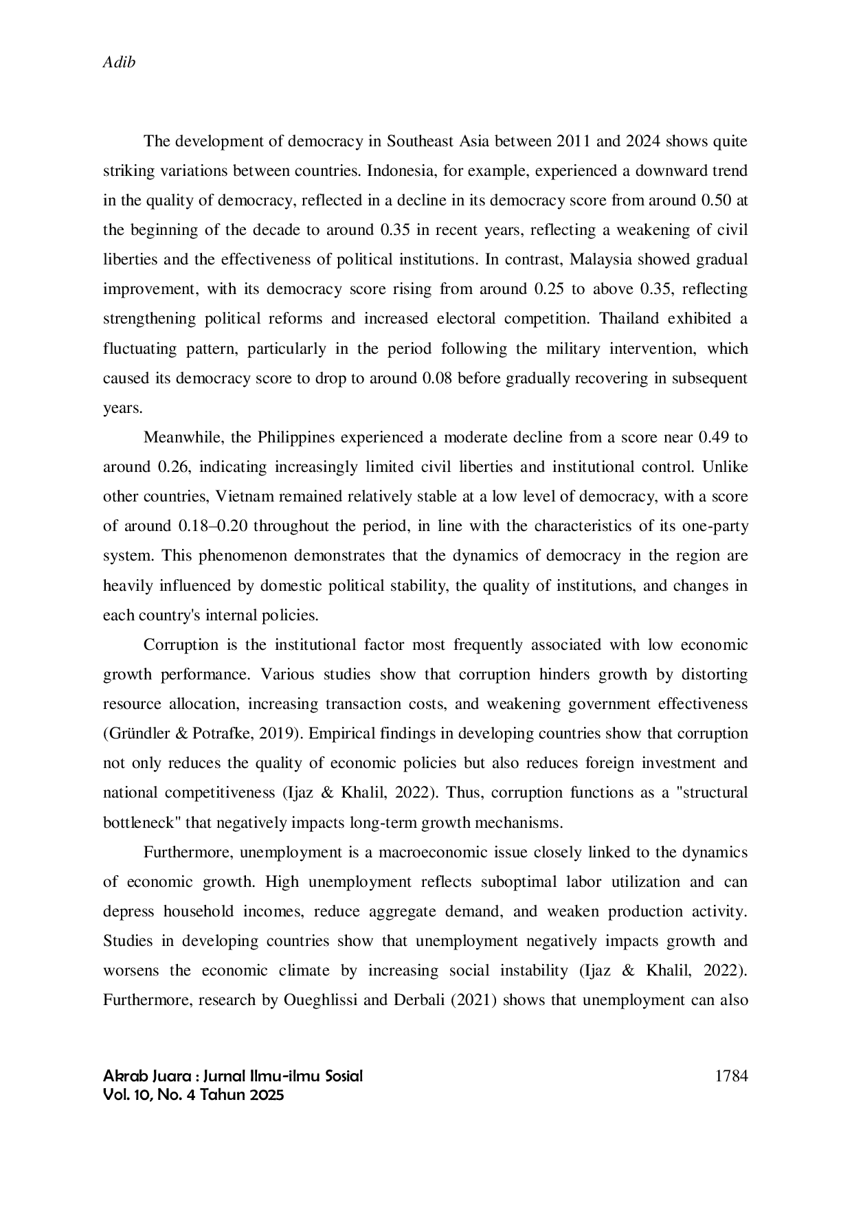JURIS The Effect of Democracy Corruption and Unemployment on Economic Growth in 5 ASEAN Countries