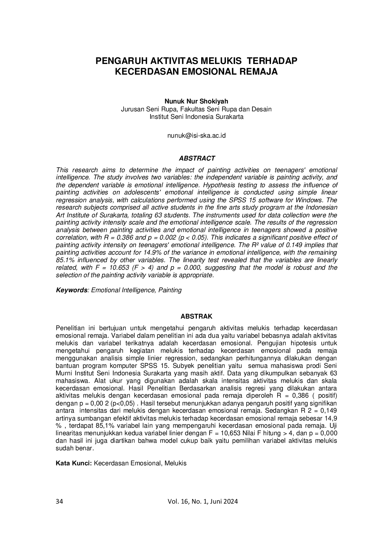 JURIS Pengaruh Aktivitas Melukis Terhadap Kecerdasan Emosional Remaja