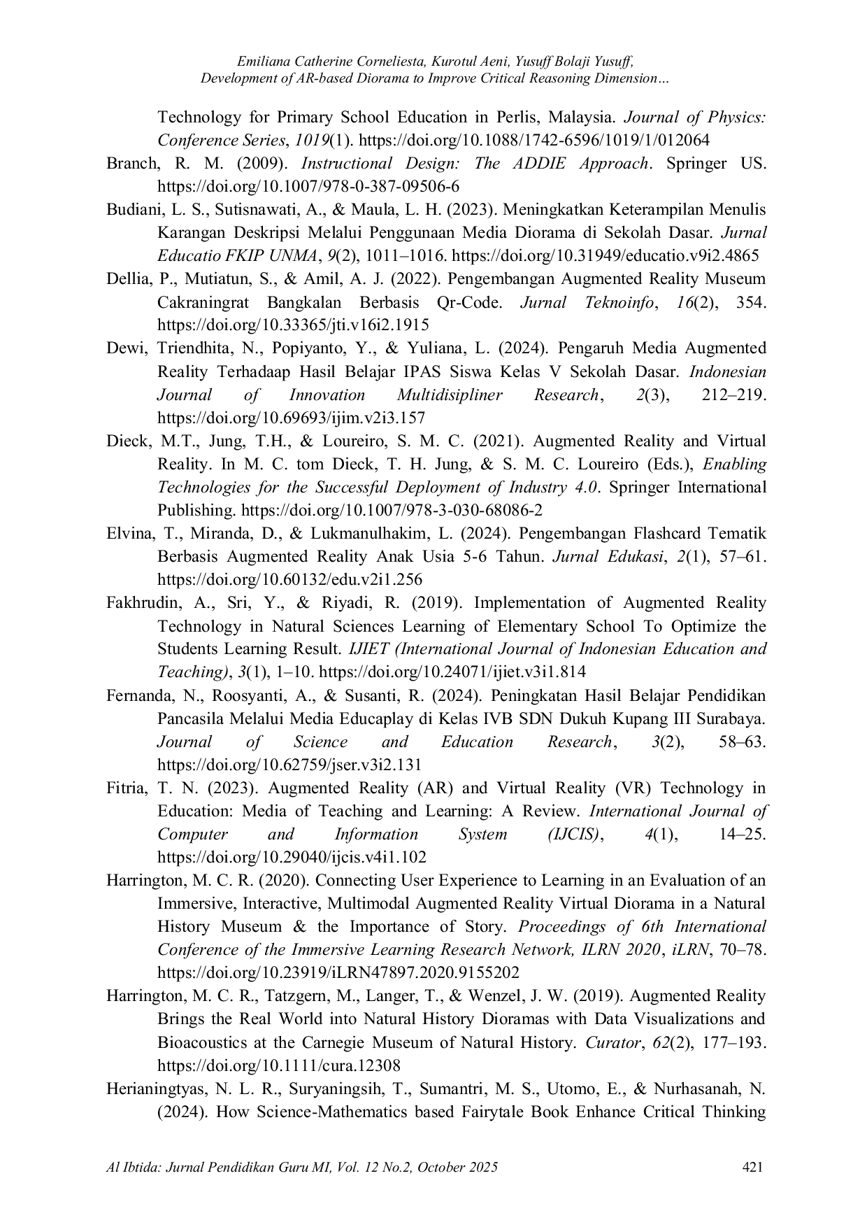 JURIS Development of AR based Diorama to Improve Critical Reasoning Dimension and Learning Outcomes of Fourth Grade Elementary School Students