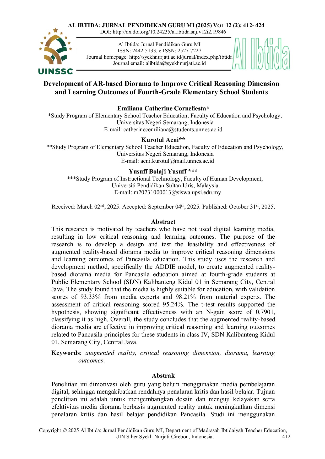 JURIS Development of AR based Diorama to Improve Critical Reasoning Dimension and Learning Outcomes of Fourth Grade Elementary School Students