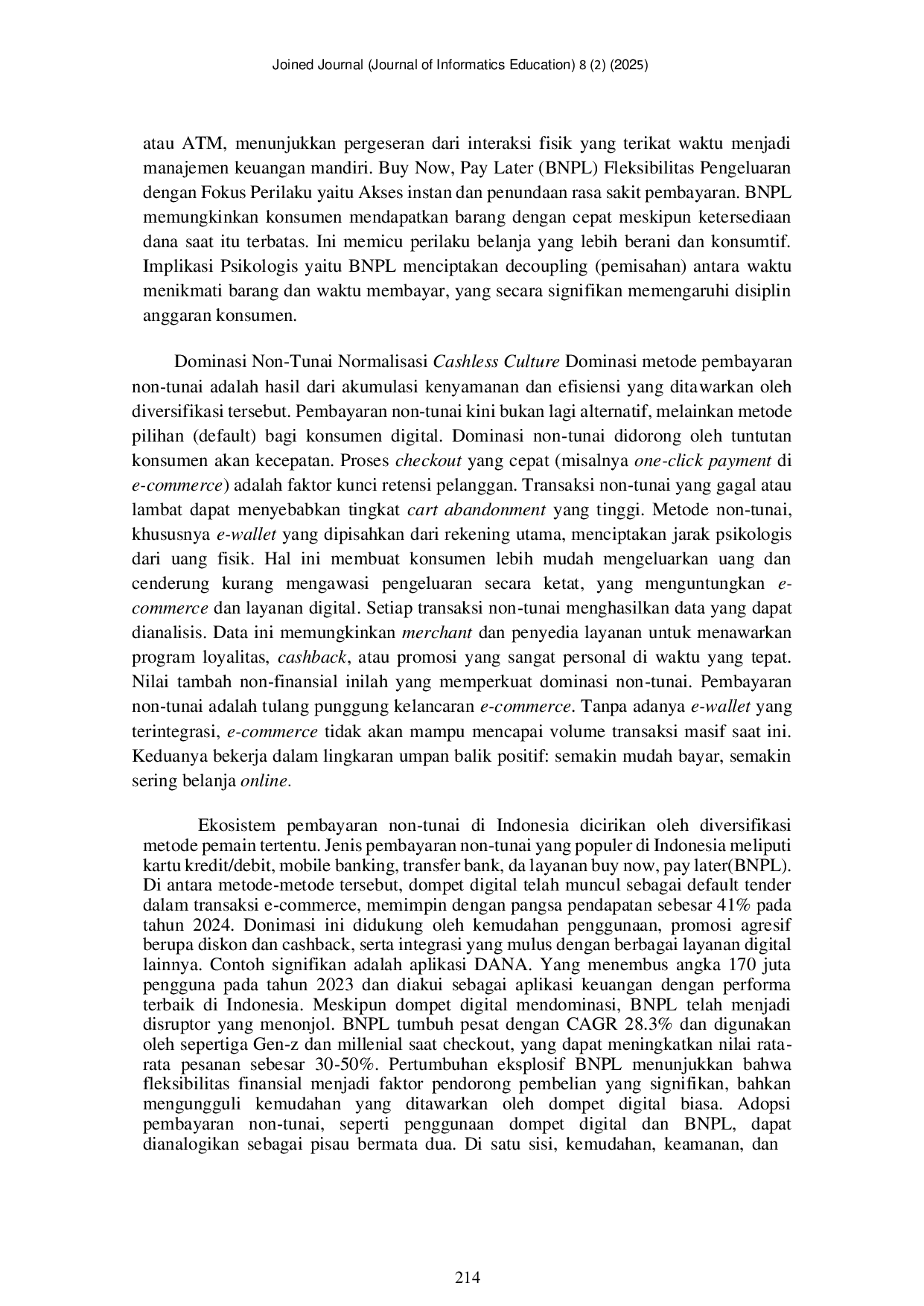 JURIS Transformasi Perilaku Konsumen Akibat Adopsi Teknologi Digital Studi tentang Penggunaan E Commerce dan Pembayaran Non Tunai