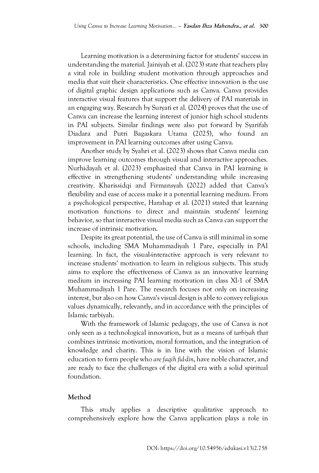 JURIS Using Canva to Increase Learning Motivation in Islamic Education SMA Muhammadiyah 1 Pare