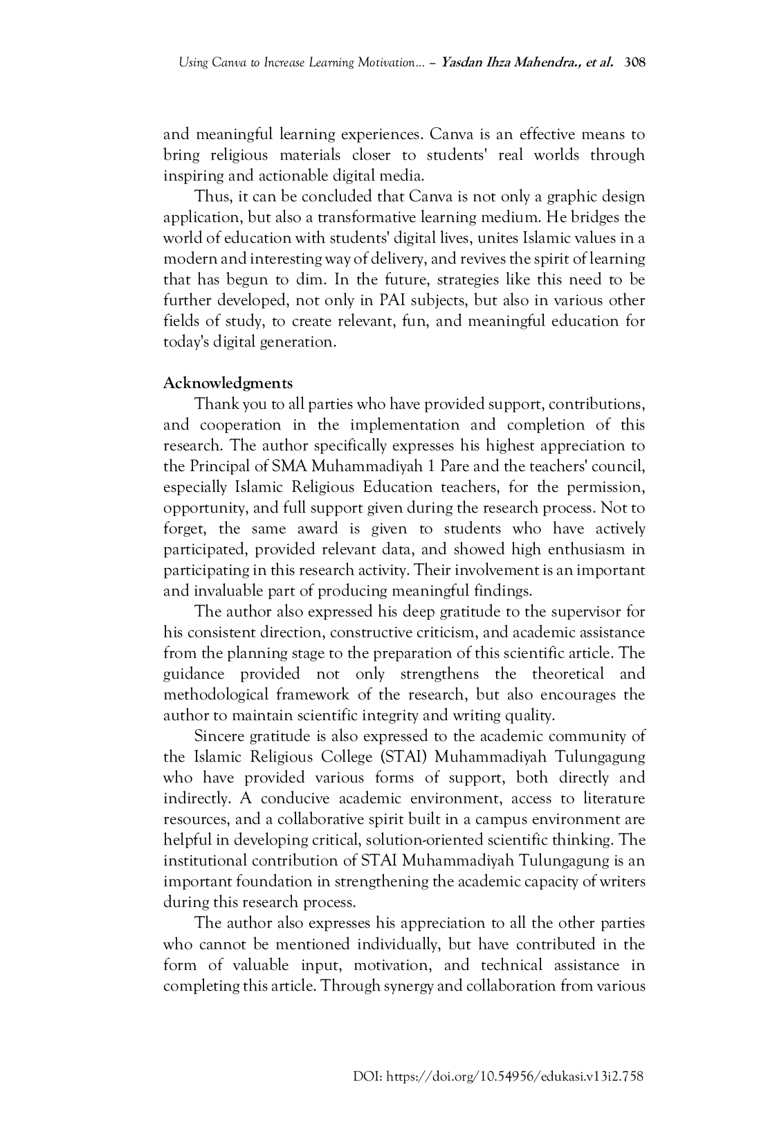 JURIS Using Canva to Increase Learning Motivation in Islamic Education SMA Muhammadiyah 1 Pare