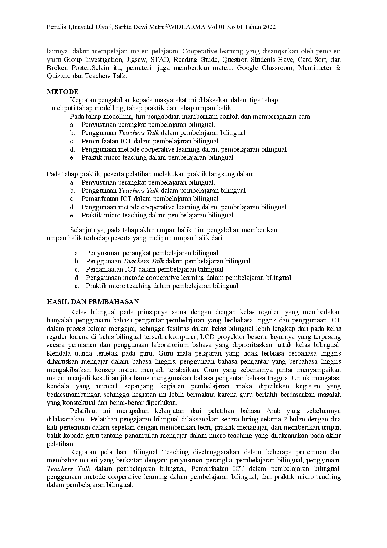 juris Pelatihan Bilingual Teaching Bagi Guru Mts Hifal Banyurip Pekalongan