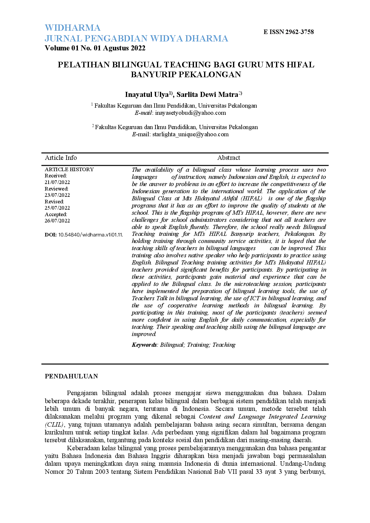 juris Pelatihan Bilingual Teaching Bagi Guru Mts Hifal Banyurip Pekalongan