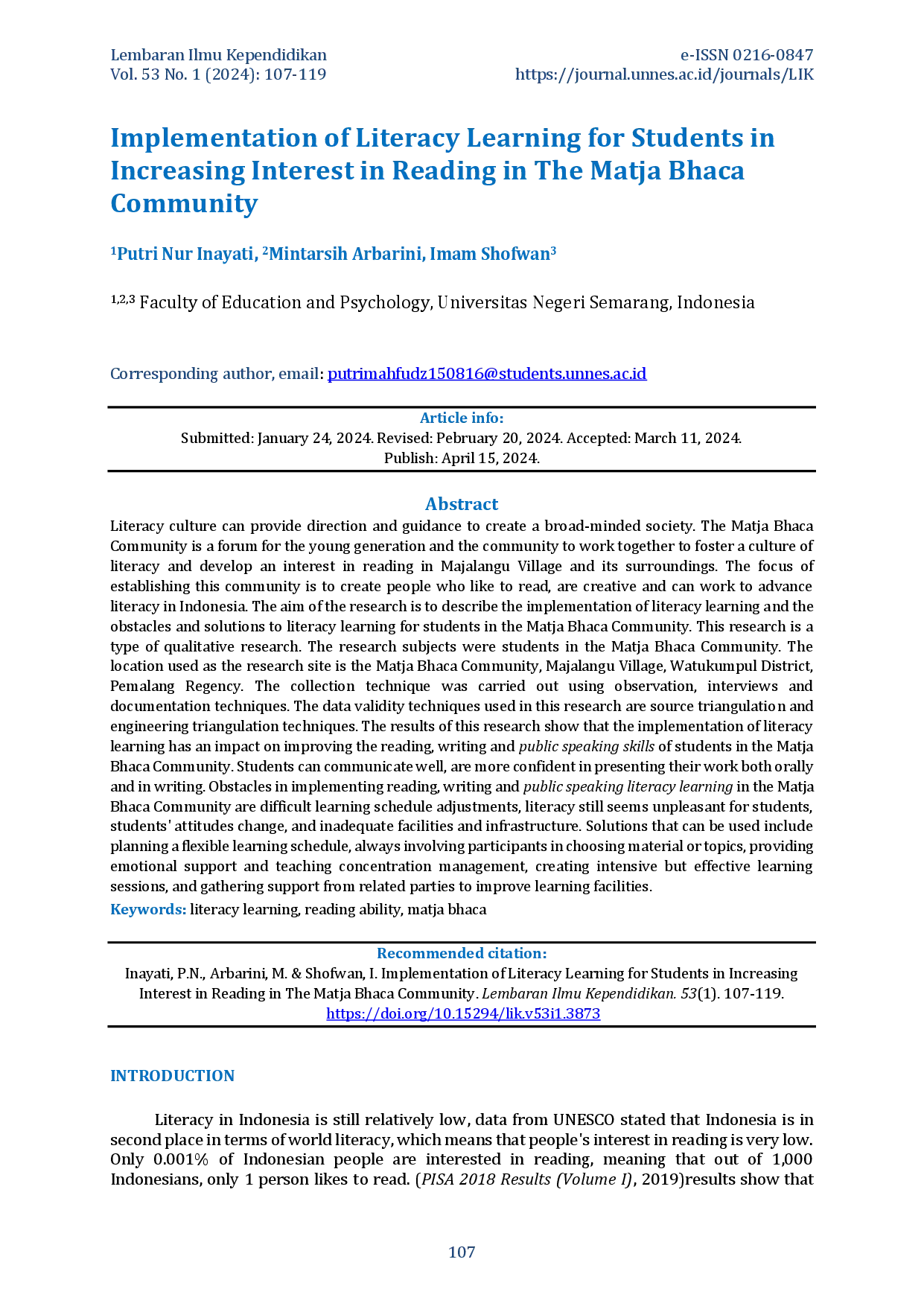 juris Implementation Of Literacy Learning For Students In Increasing Interest In Reading In The Matja Bhaca Community