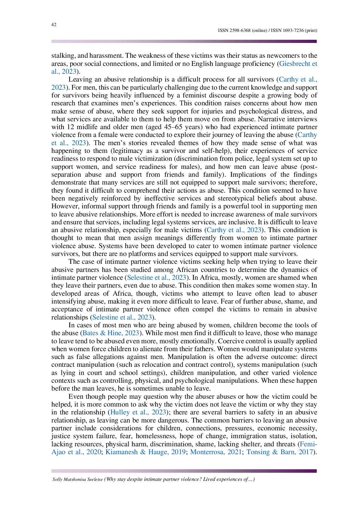 JURIS Why stay despite intimate partner violence Lived experiences of victims in positions of strength