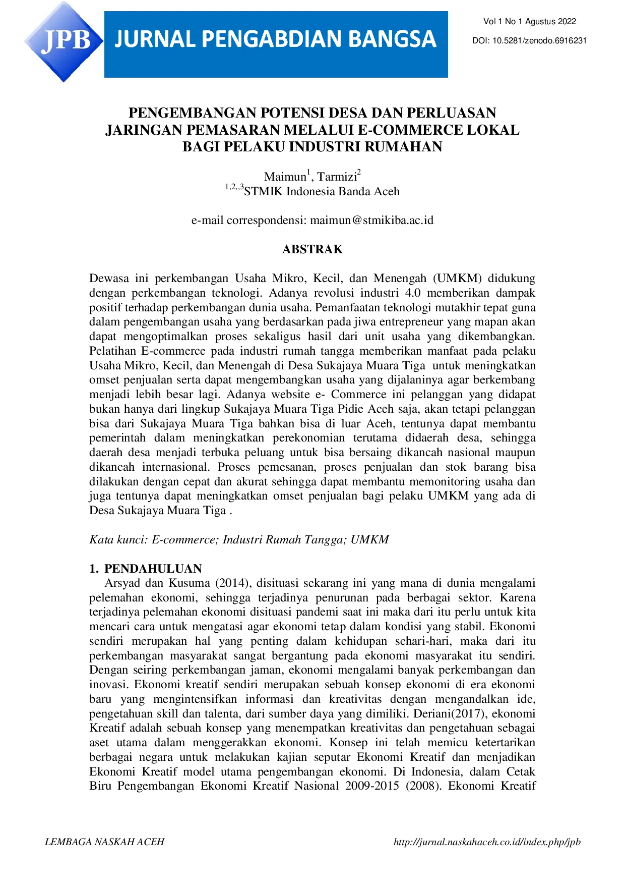juris Pengembangan Potensi Desa Dan Perluasan Jaringan Pemasaran Melalui E Commerce Lokal Bagi Pelaku Industri Rumahan