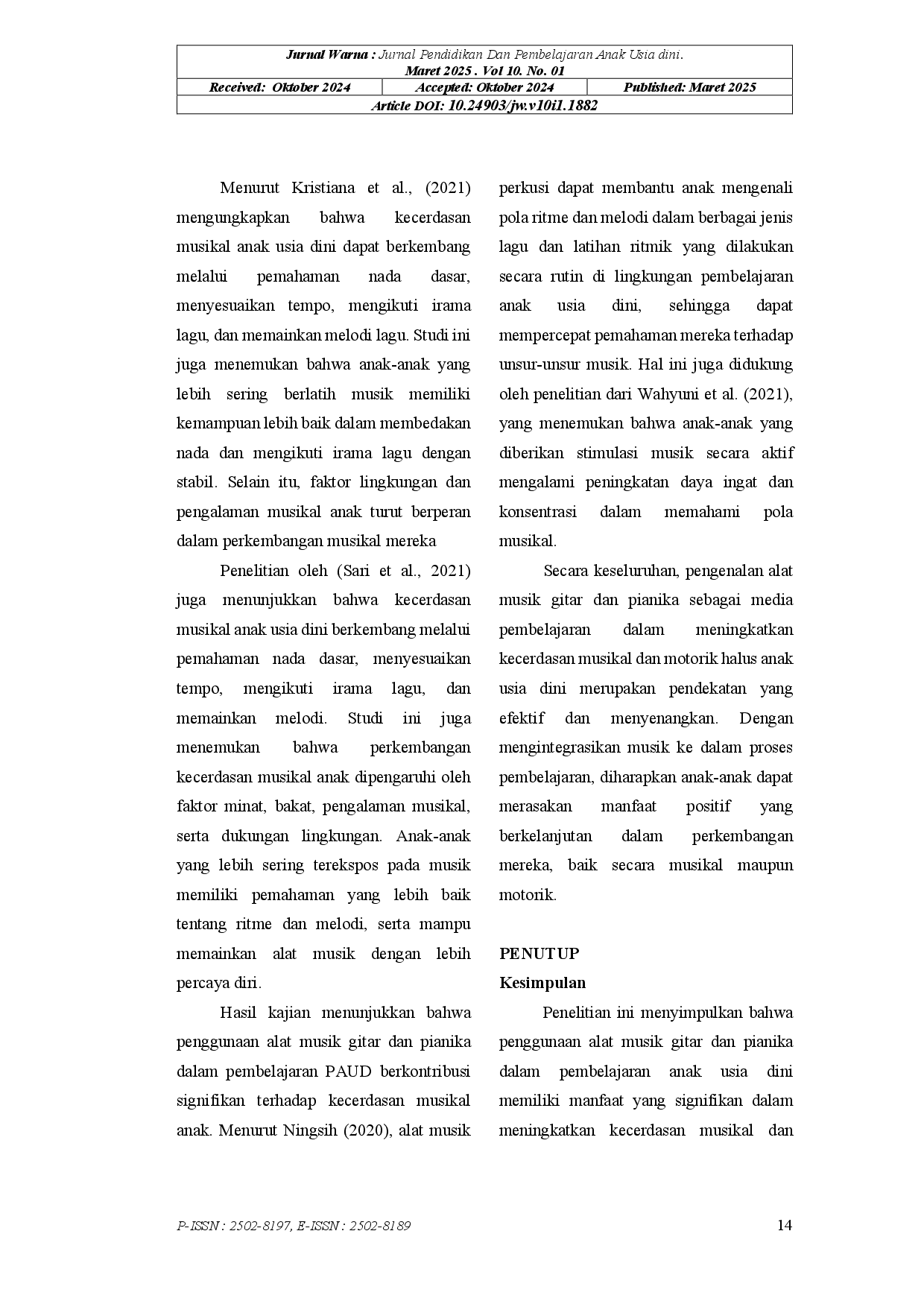 juris Meningkatkan Kecerdasan Musikal Anak Usia Dini Melalui Iringan Alat Musik Gitar Dan Pianika