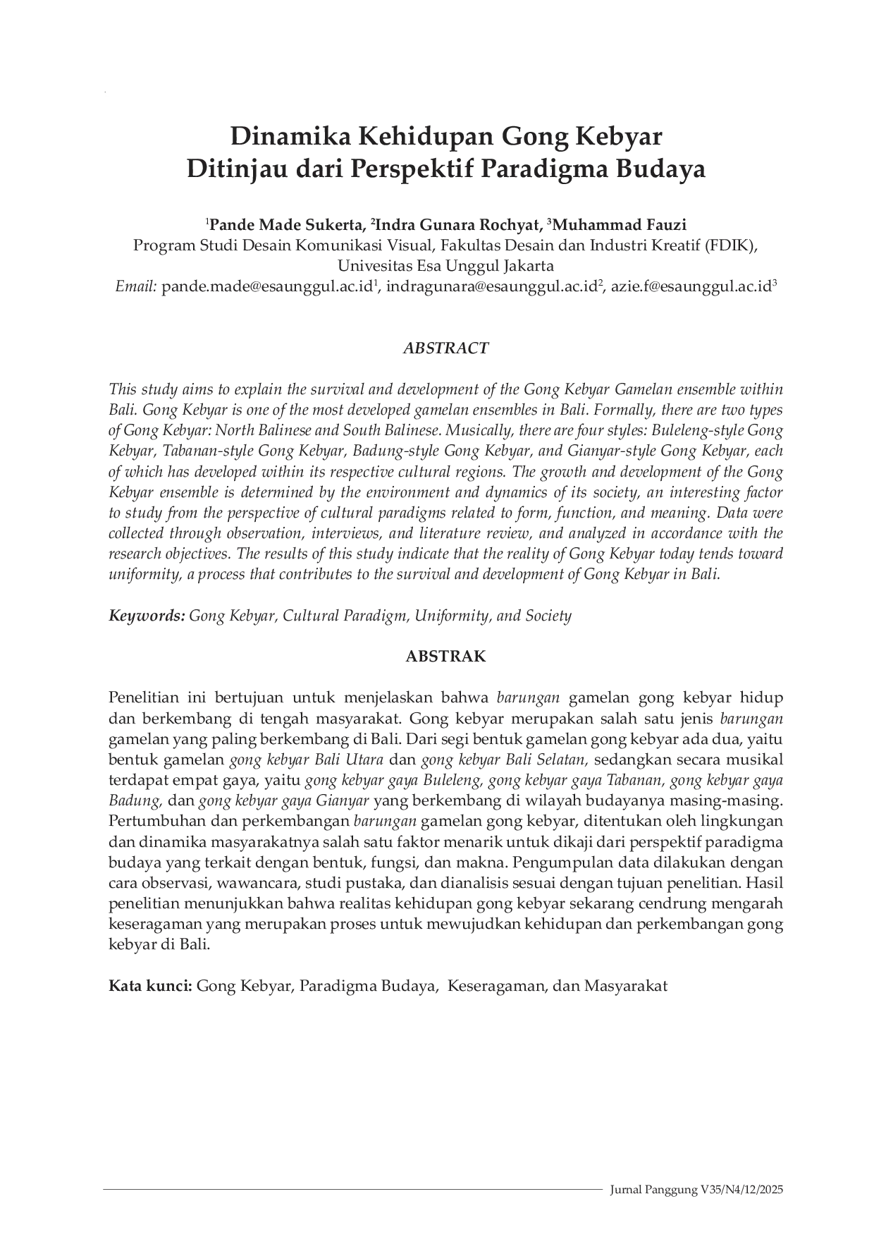 JURIS Dinamika Kehidupan Gong Kebyar Ditinjau dari Perspektif Paradigma Budaya