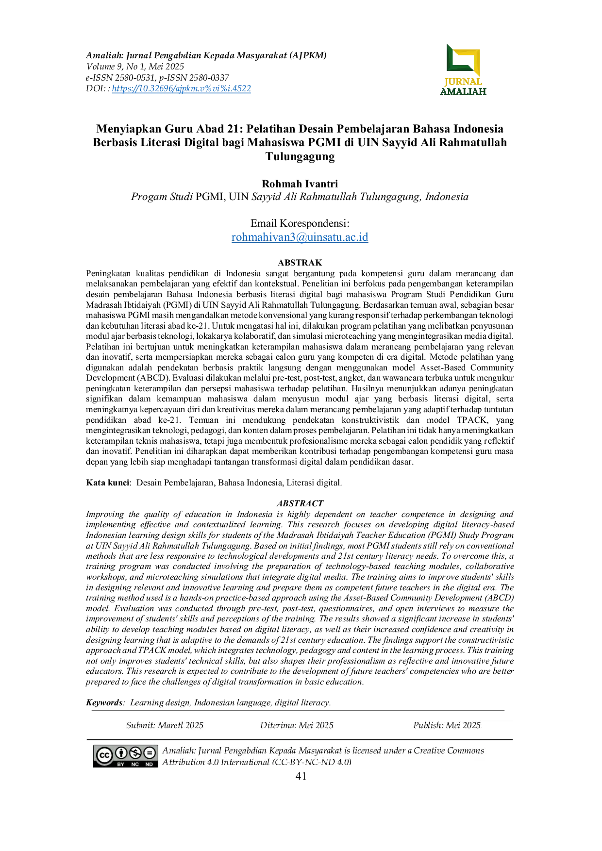JURIS Menyiapkan Guru Abad 21 Pelatihan Desain Pembelajaran Bahasa Indonesia Berbasis Literasi Digital bagi Mahasiswa PGMI di UIN Sayyid Ali Rahmatullah Tulungagung