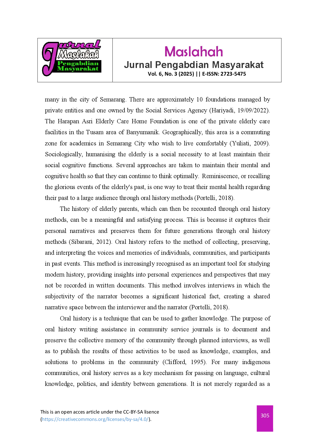 juris Oral History and Reminiscence Therapy Preserving Elderly Narratives at Wisma Harapan Asri in Semarang City