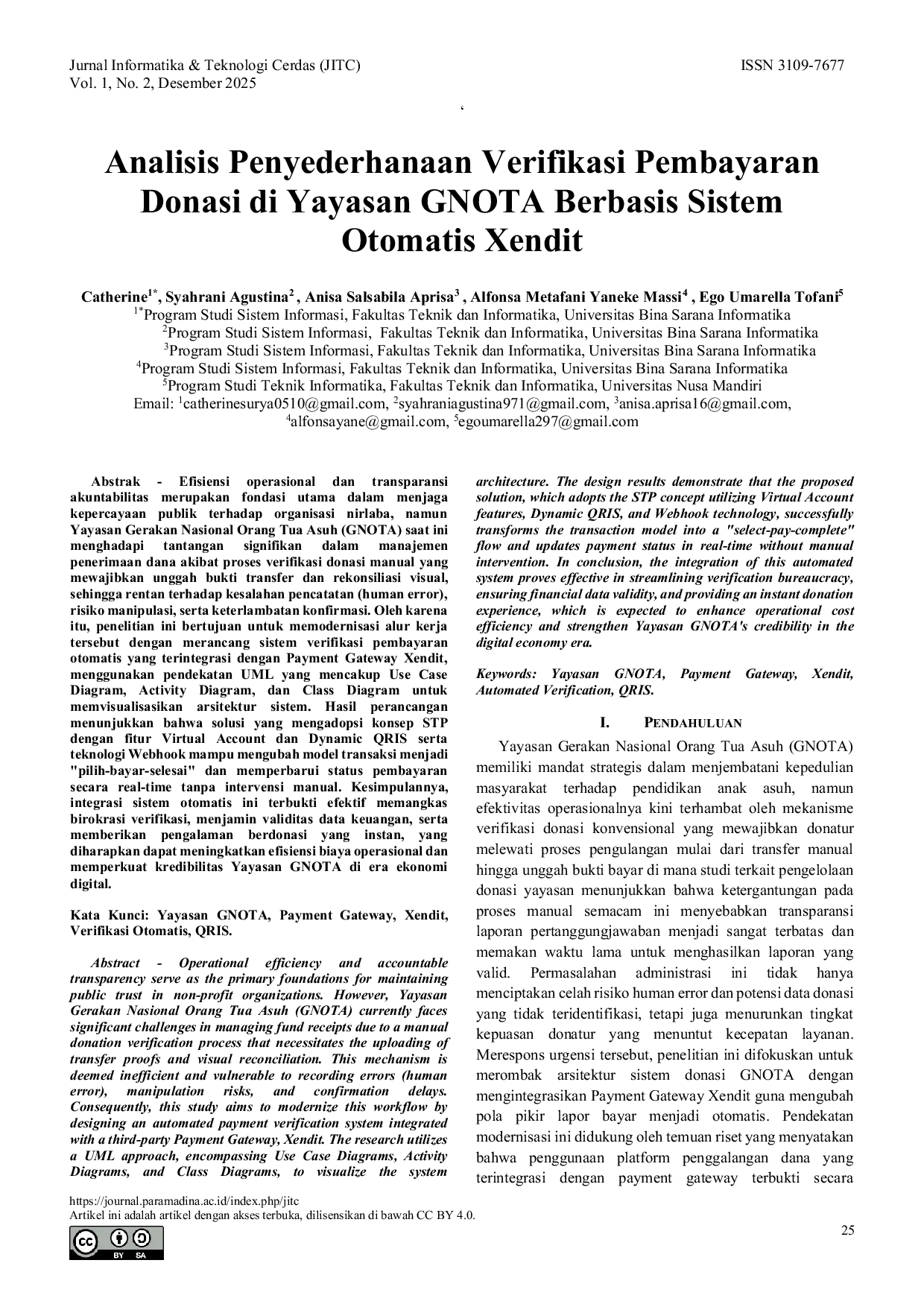 JURIS Analisis Penyederhanaan Verifikasi Pembayaran Donasi di Yayasan GNOTA Berbasis Sistem Otomatis Xendit
