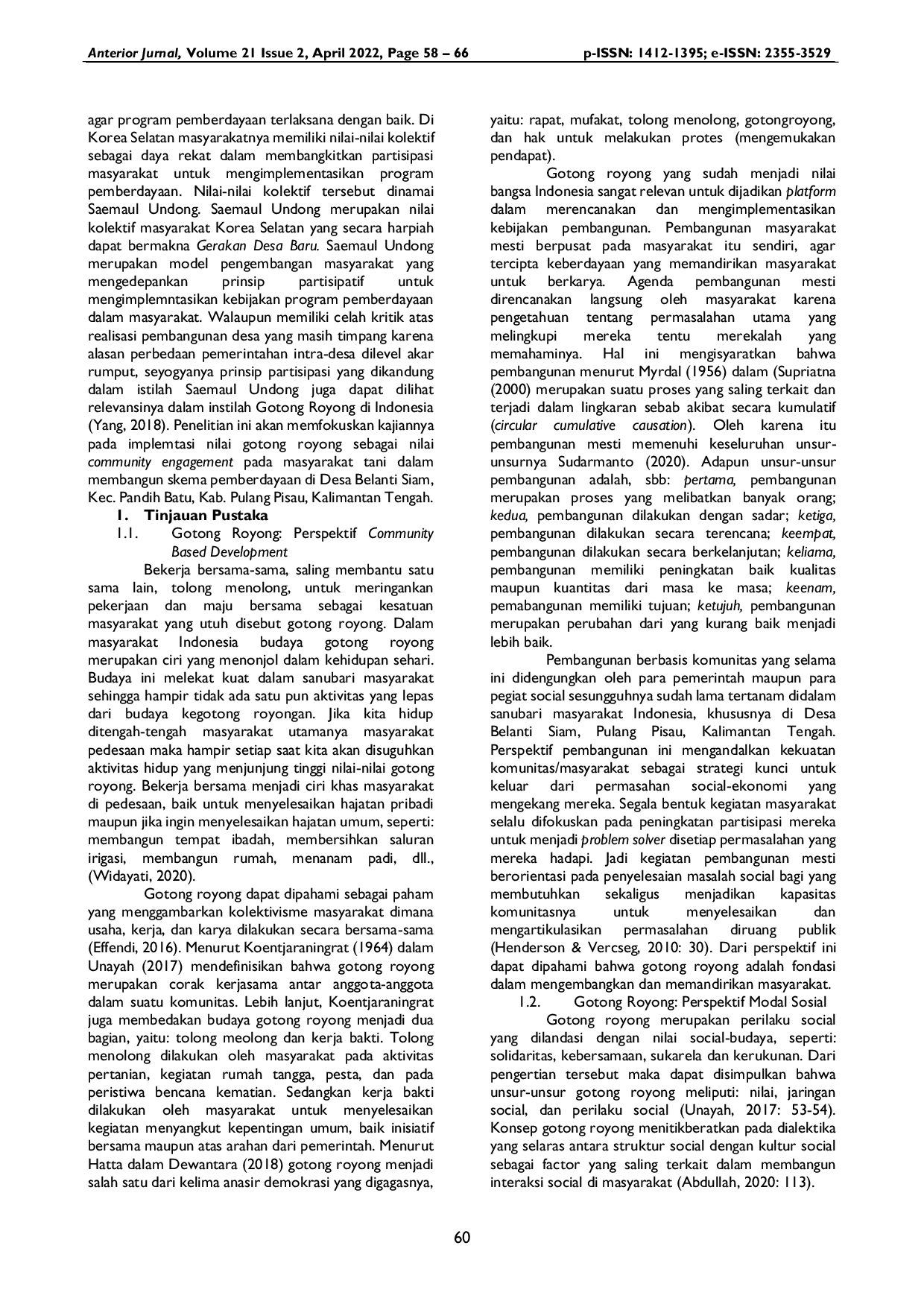 JURIS Gotong Royong Sebagai Nilai Community Engagement Pada Masyarakat Tani Di Desa Belanti Siam Kecamatan Pandih Batu Kabupaten Pulang Pisau Kalimantan Tengah